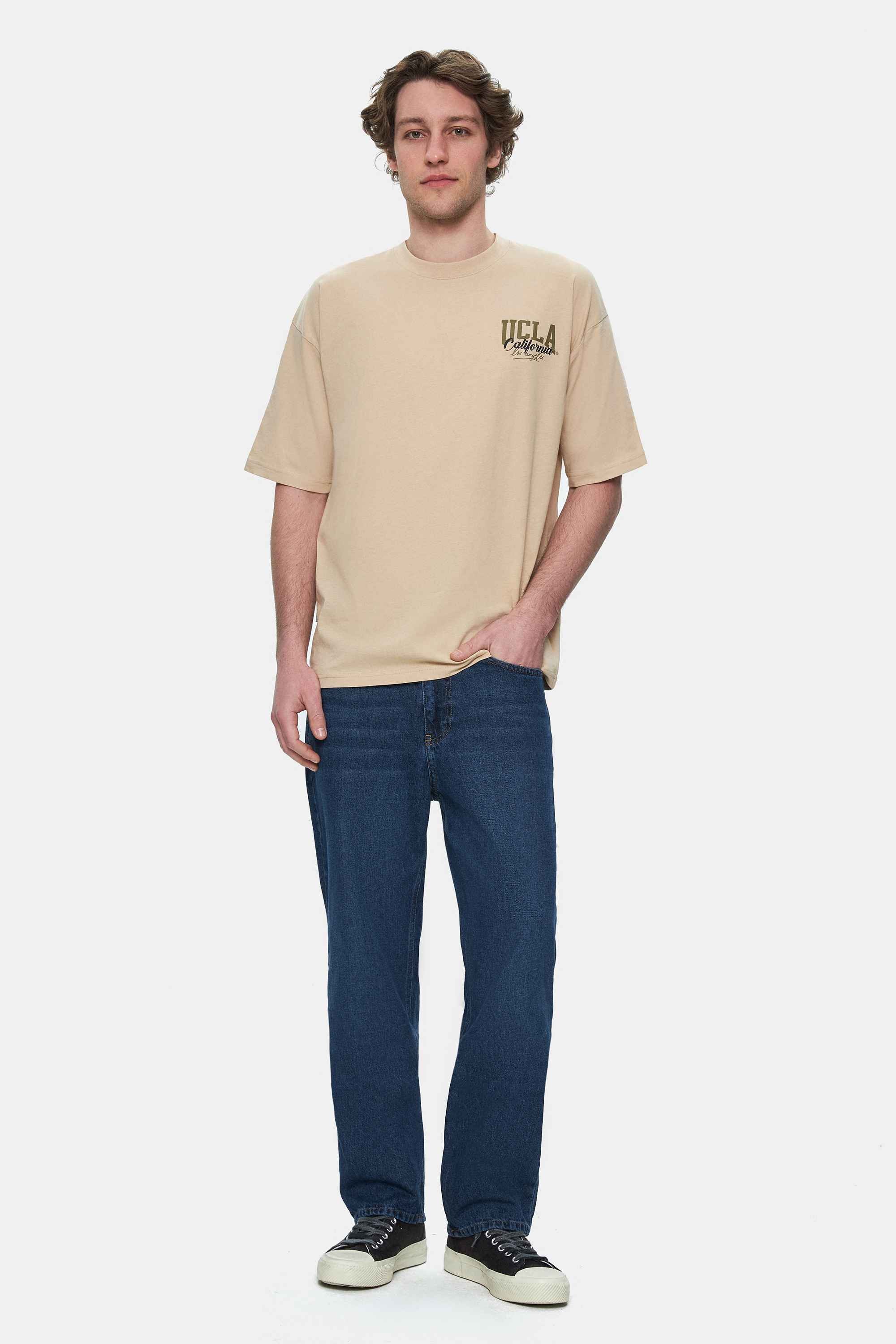 ASPEN Sütlü Kahve Bisiklet Yaka Baskılı Oversize Erkek Tshirt
