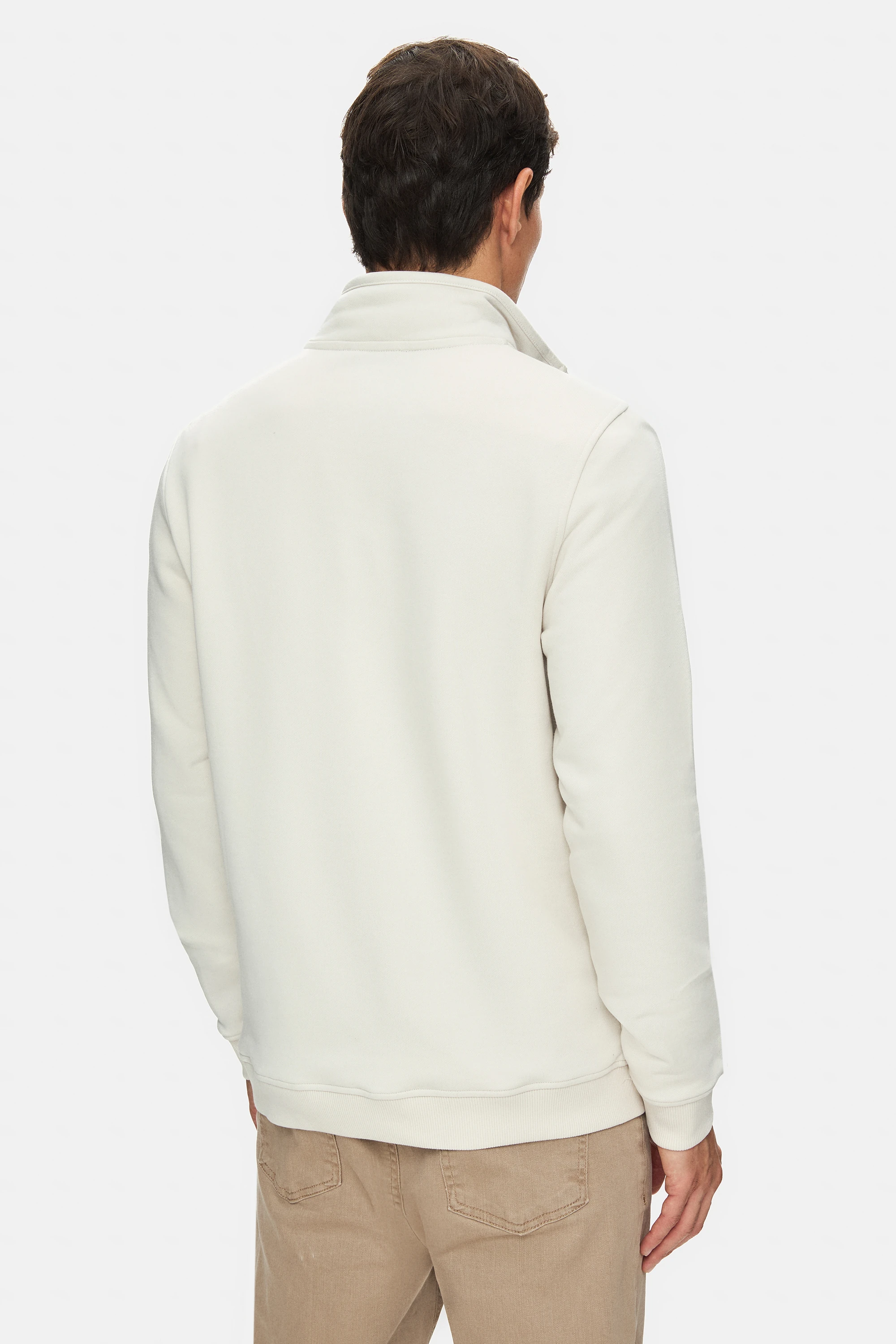 LEON Bej Yarım Fermuar Baskılı Dik Yaka Standard Fit Erkek Sweatshirt