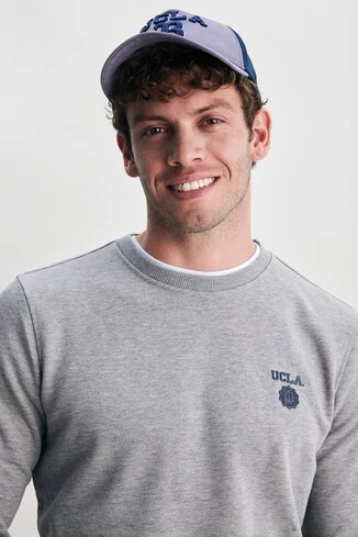 VALLEY Gri Bisiklet Yaka Baskılı Standard Fit Erkek Sweatshirt