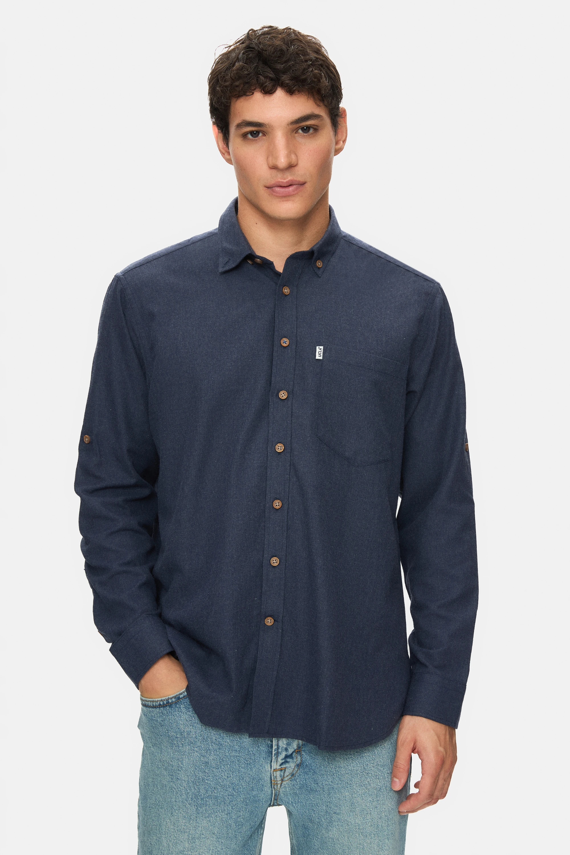 MENDO Koyu Lacivert Nakışlı Nakışlı Standard Fit Erkek Gömlek