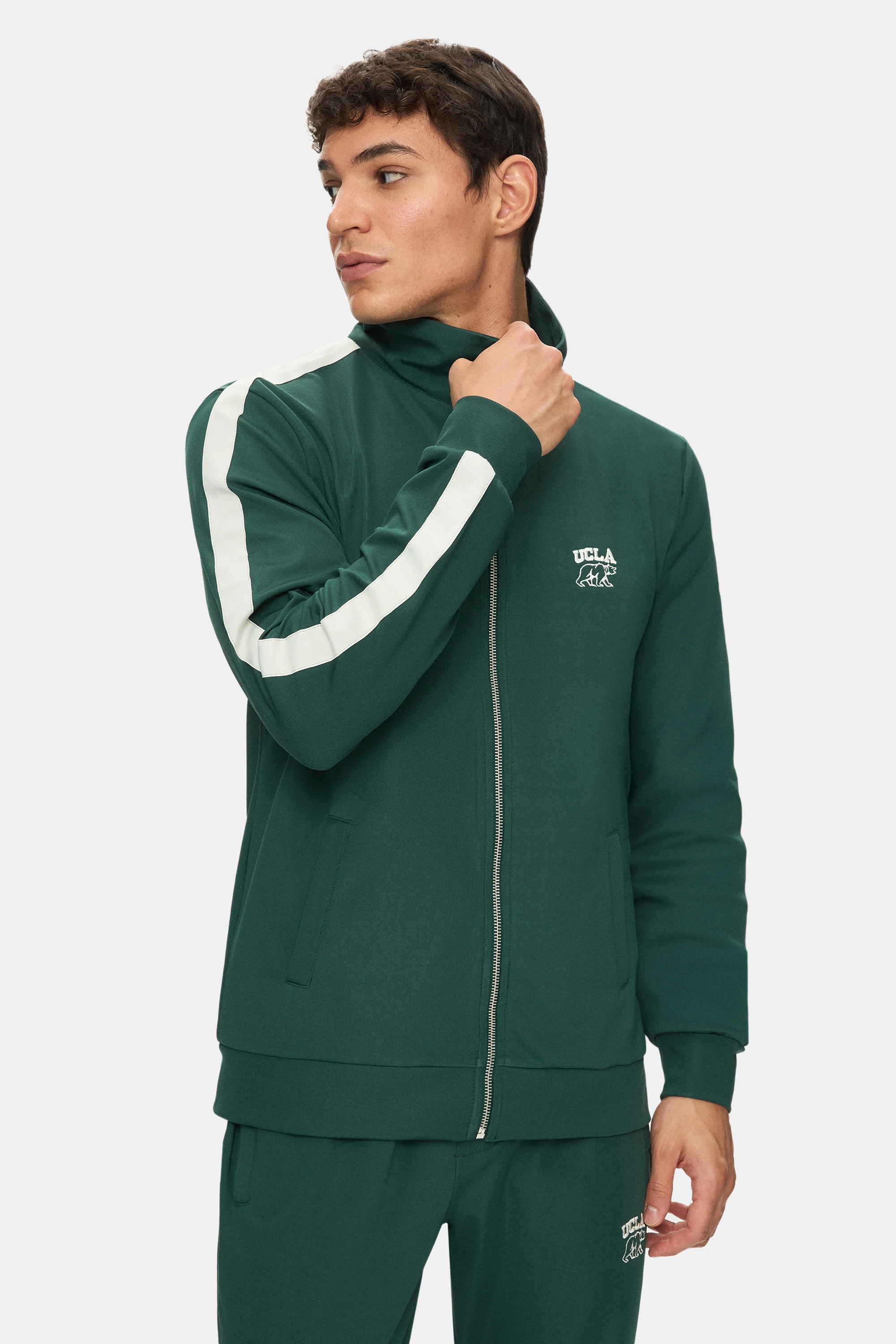 HALSTON Koyu Yeşil Fermuarlı ve Cepli Nakışlı Standard Fit Erkek Sweatshirt