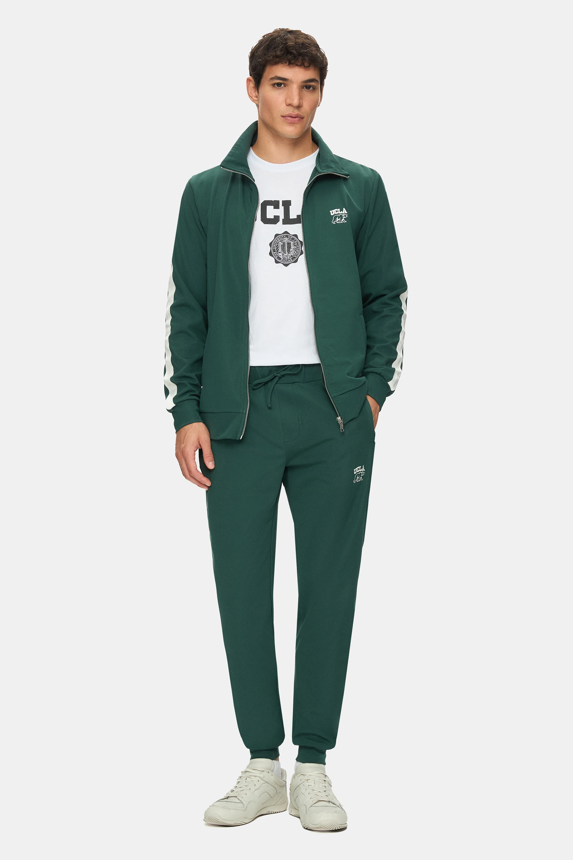 HALSTON Koyu Yeşil Fermuarlı ve Cepli Nakışlı Standard Fit Erkek Sweatshirt