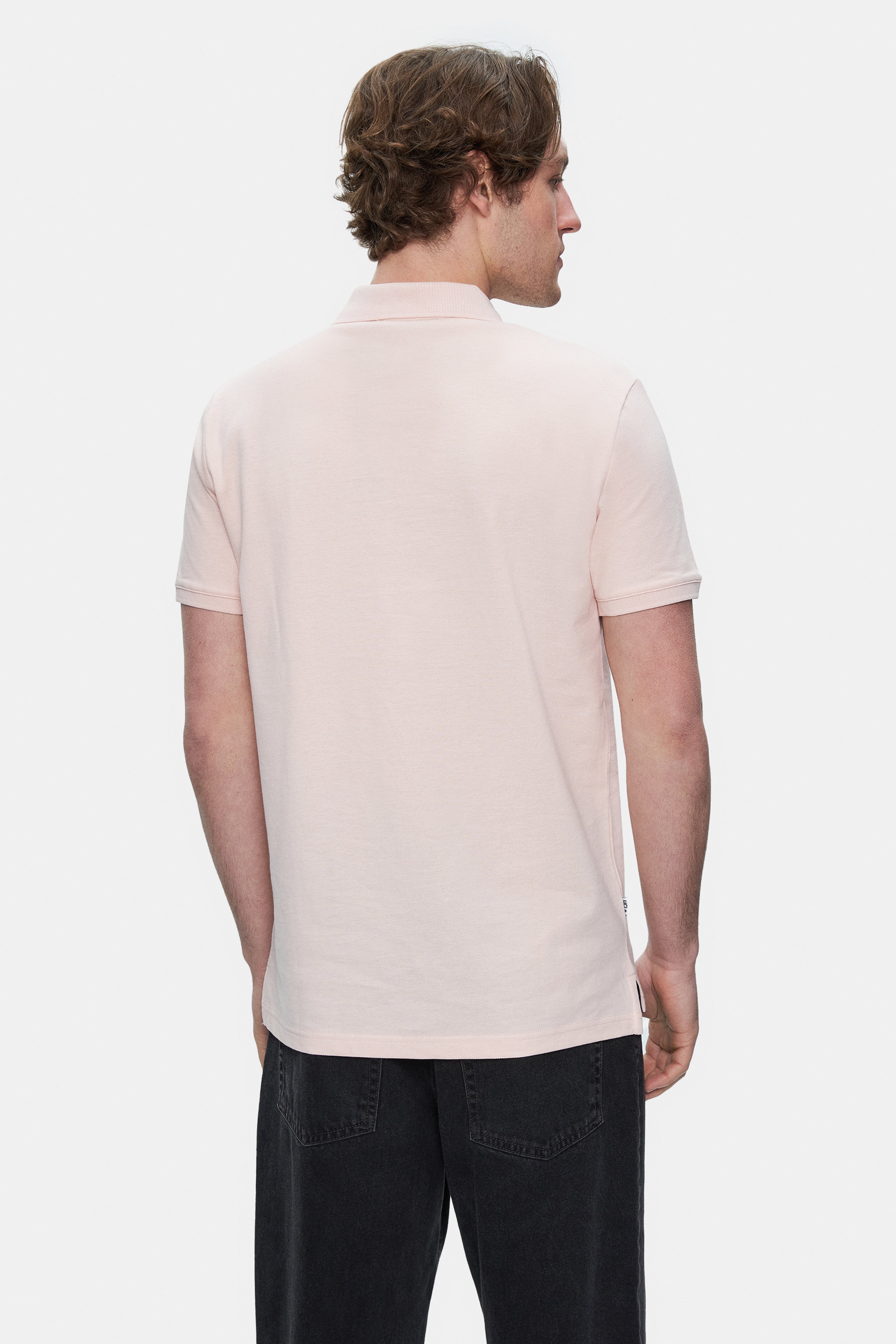 QUINTON Toz Pembe Polo Yaka Nakışlı Standard Fit Erkek Tshirt