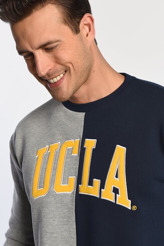 REDDLEY Lacivert Bisiklet Yaka Aplikeli Şardonlu Standard Fit Erkek Sweatshirt