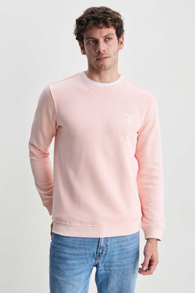 VALLEY Pembe Bisiklet Yaka Baskılı Standard Fit Erkek Sweatshirt