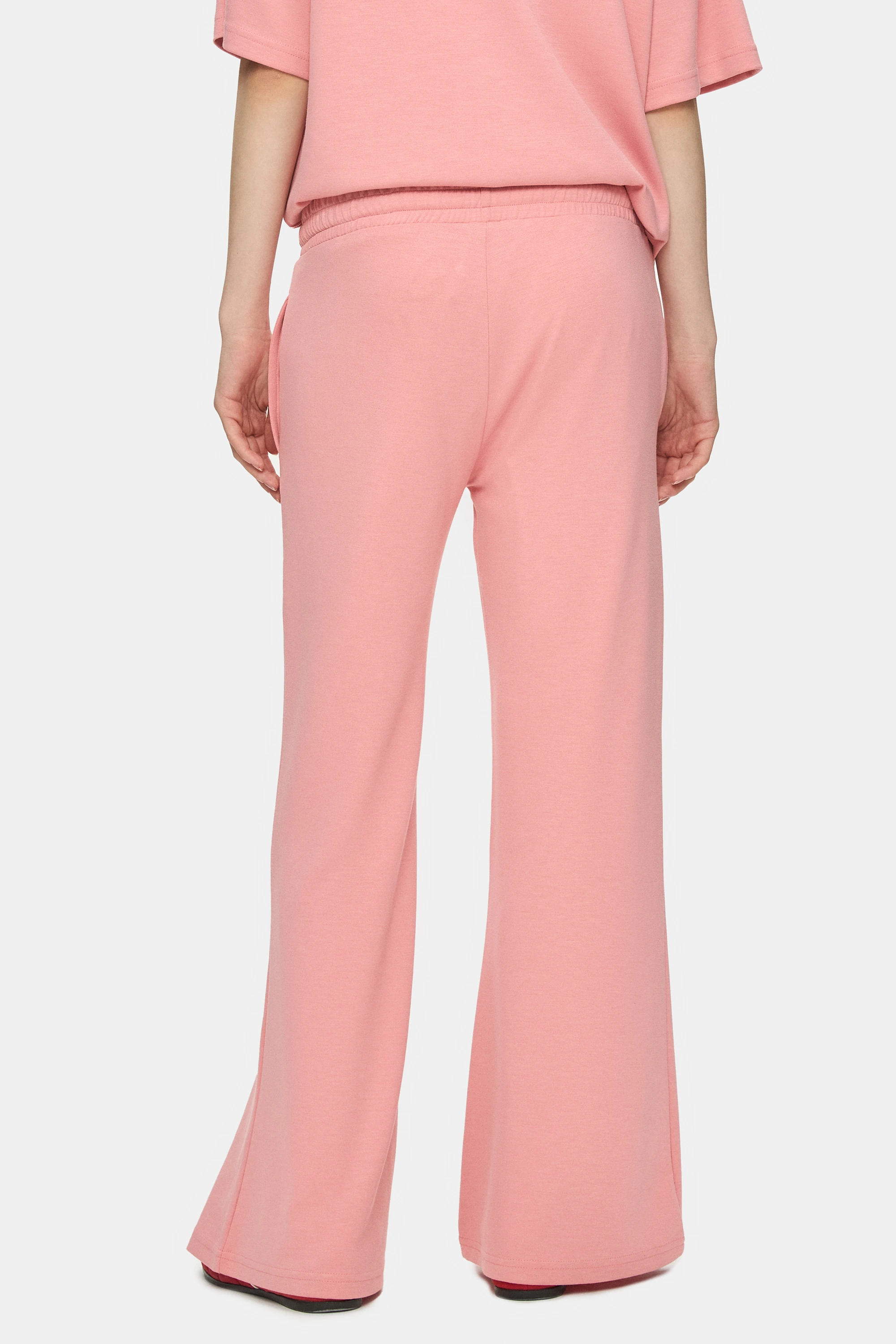 URANIA Pembe İspanyol Paça Gofre Baskılı Modal Kumaş Loose Fit Kadın Eşofman Altı