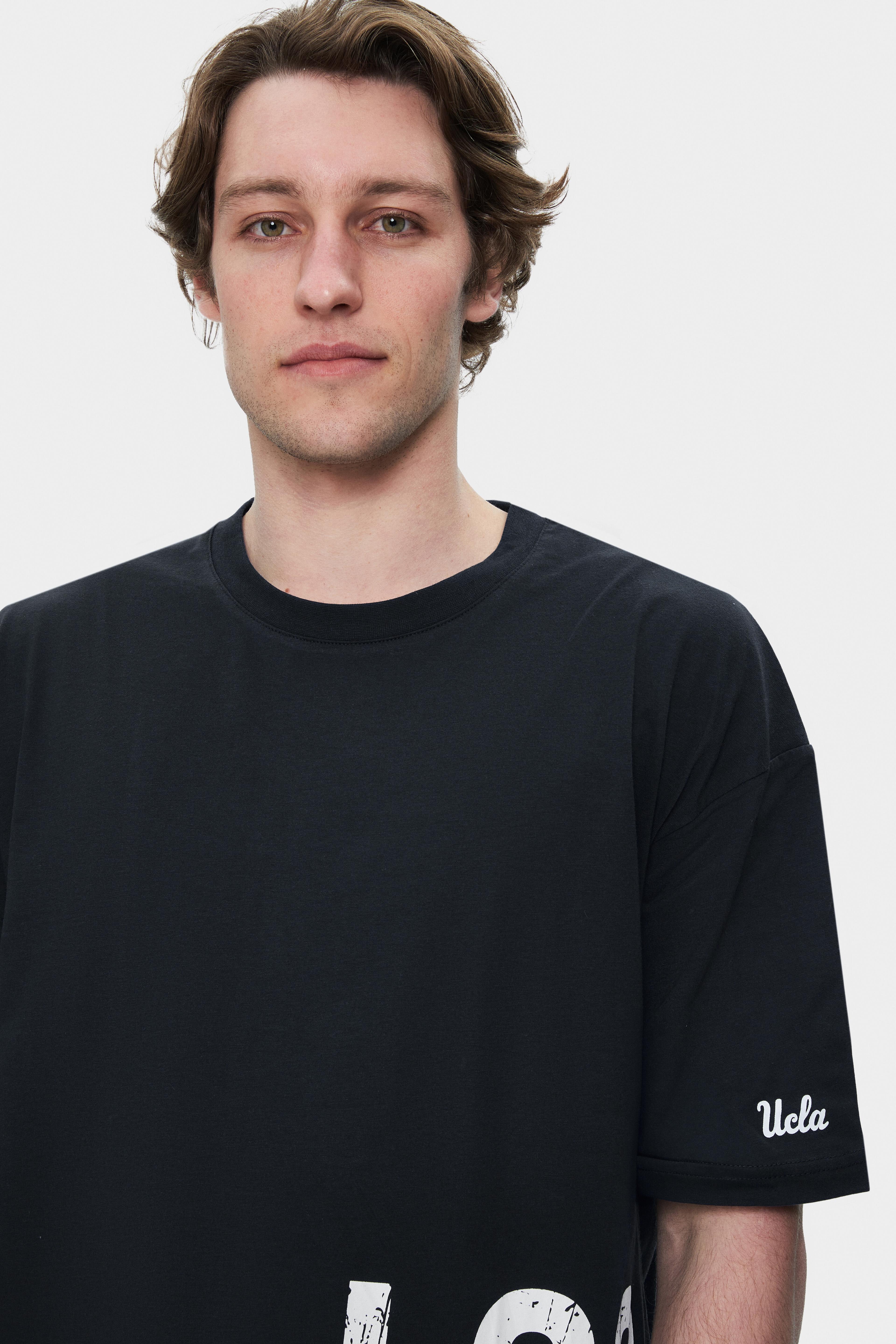 IGNISO Siyah Bisiklet Yaka Baskılı Oversize Erkek Tshirt