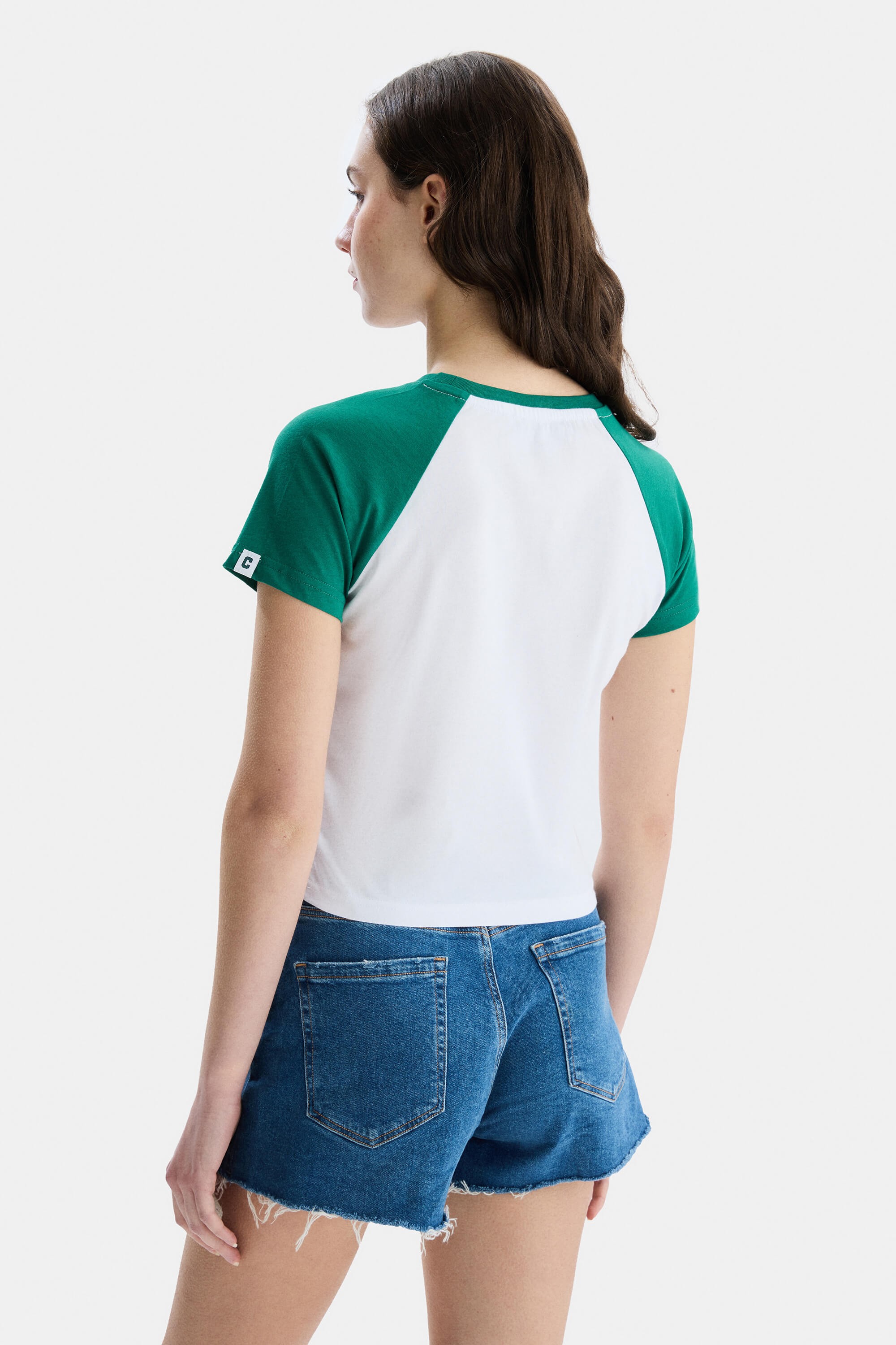 CAROLINA Yeşil Bisiklet Yaka Baskılı Standard Fit Kadın Tshirt