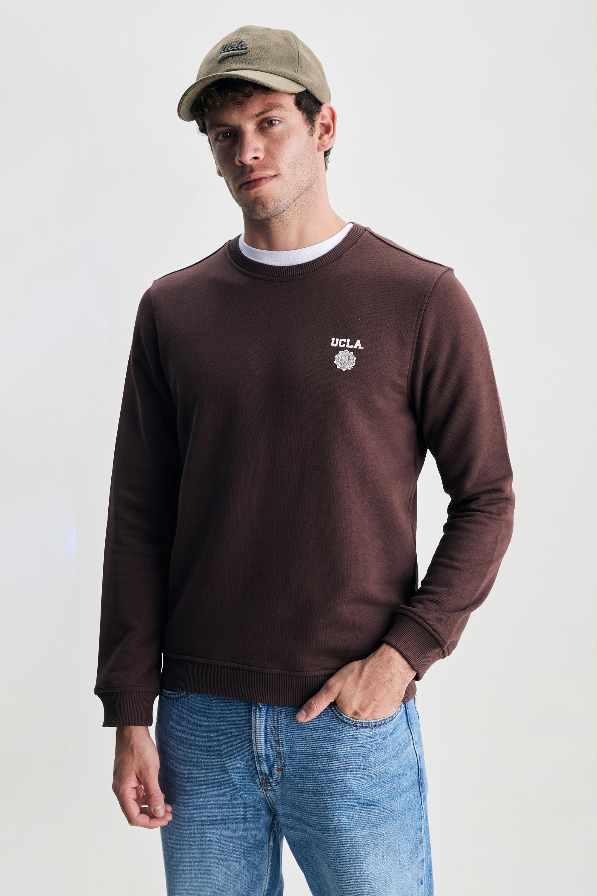 VALLEY Kahve Bisiklet Yaka Baskılı Standard Fit Erkek Sweatshirt