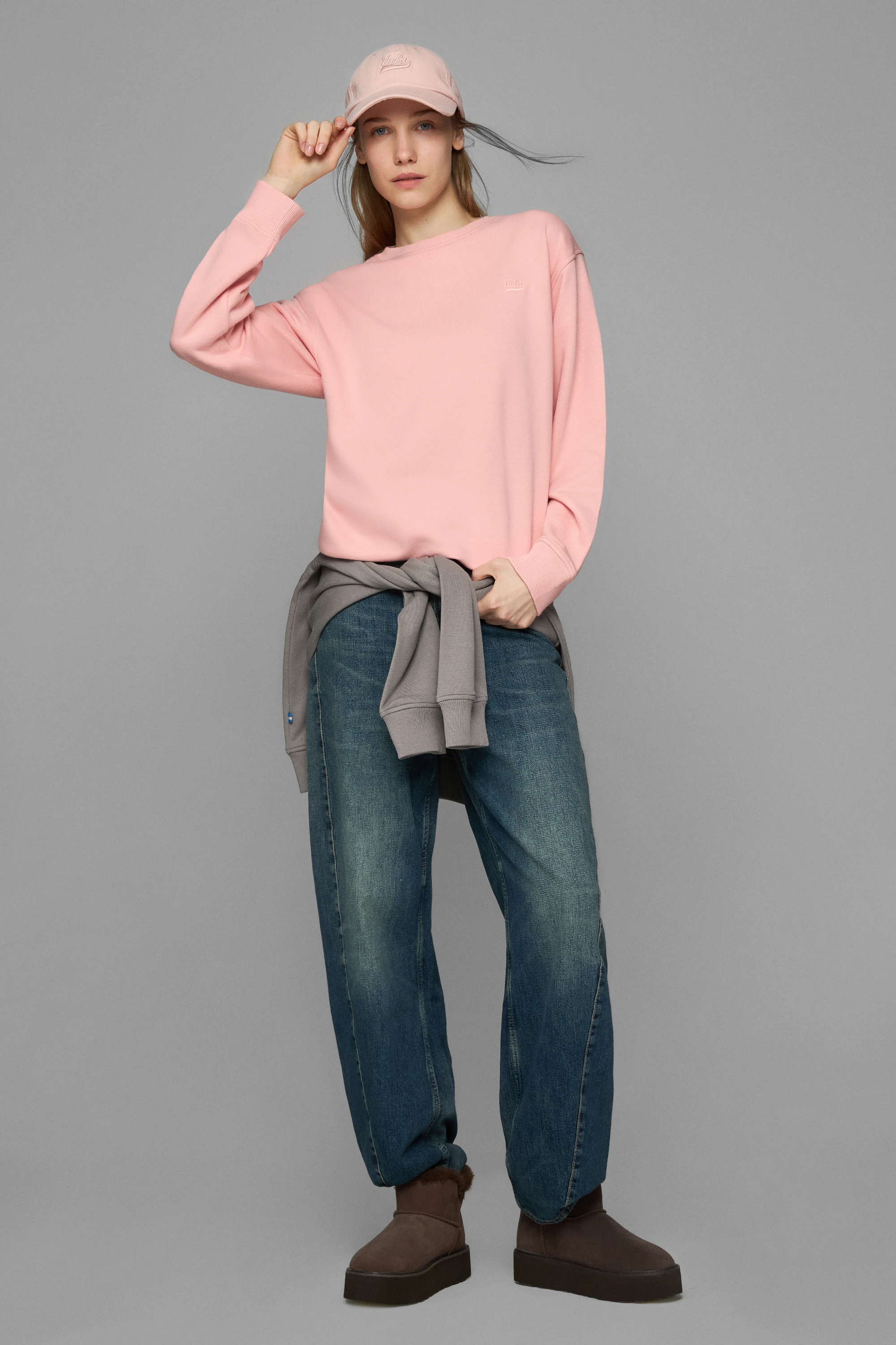 SUNNIVA Pembe Bisiklet Yaka Nakışlı Loose Fit Kadın Sweatshirt