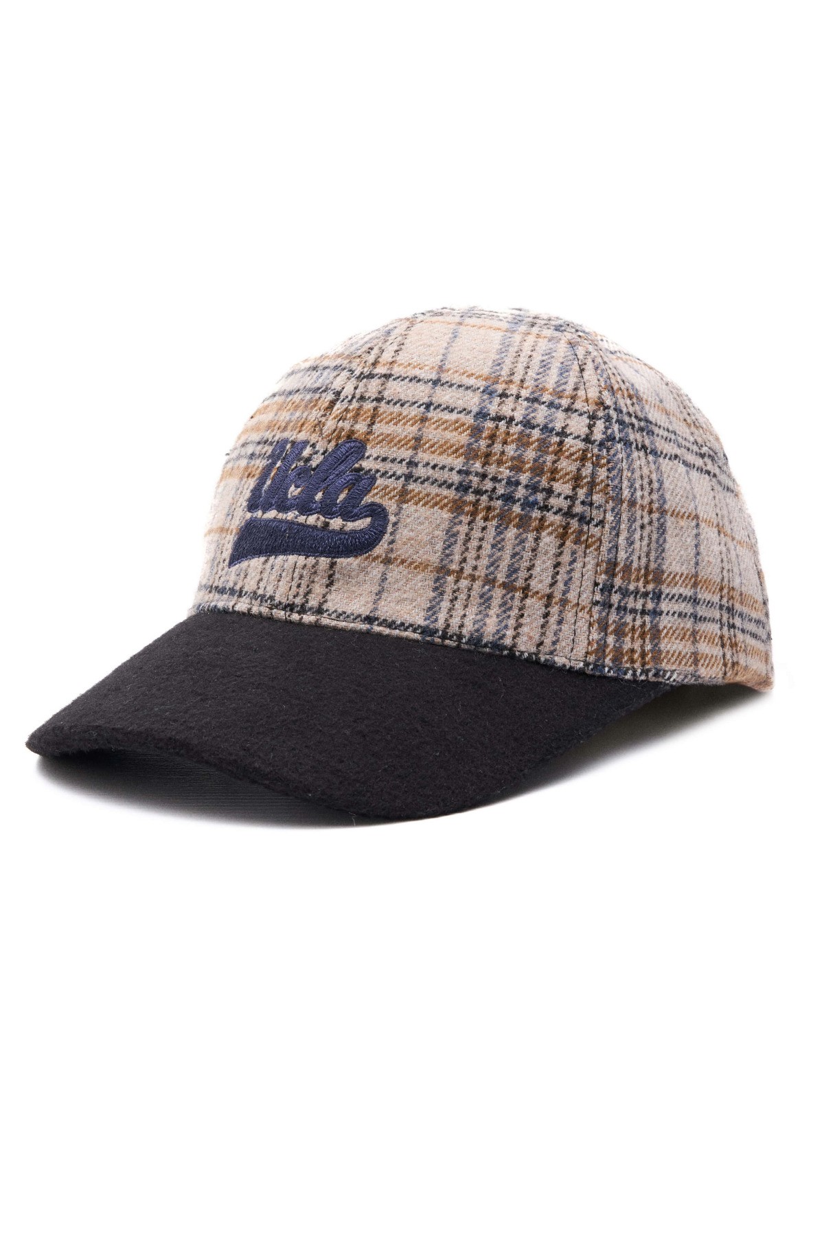JERMAINE Sütlü Kahve Baseball Cap Ekoseli Kaşe Nakışlı ve Metal Tokalı Standard Fit Unisex Şapka