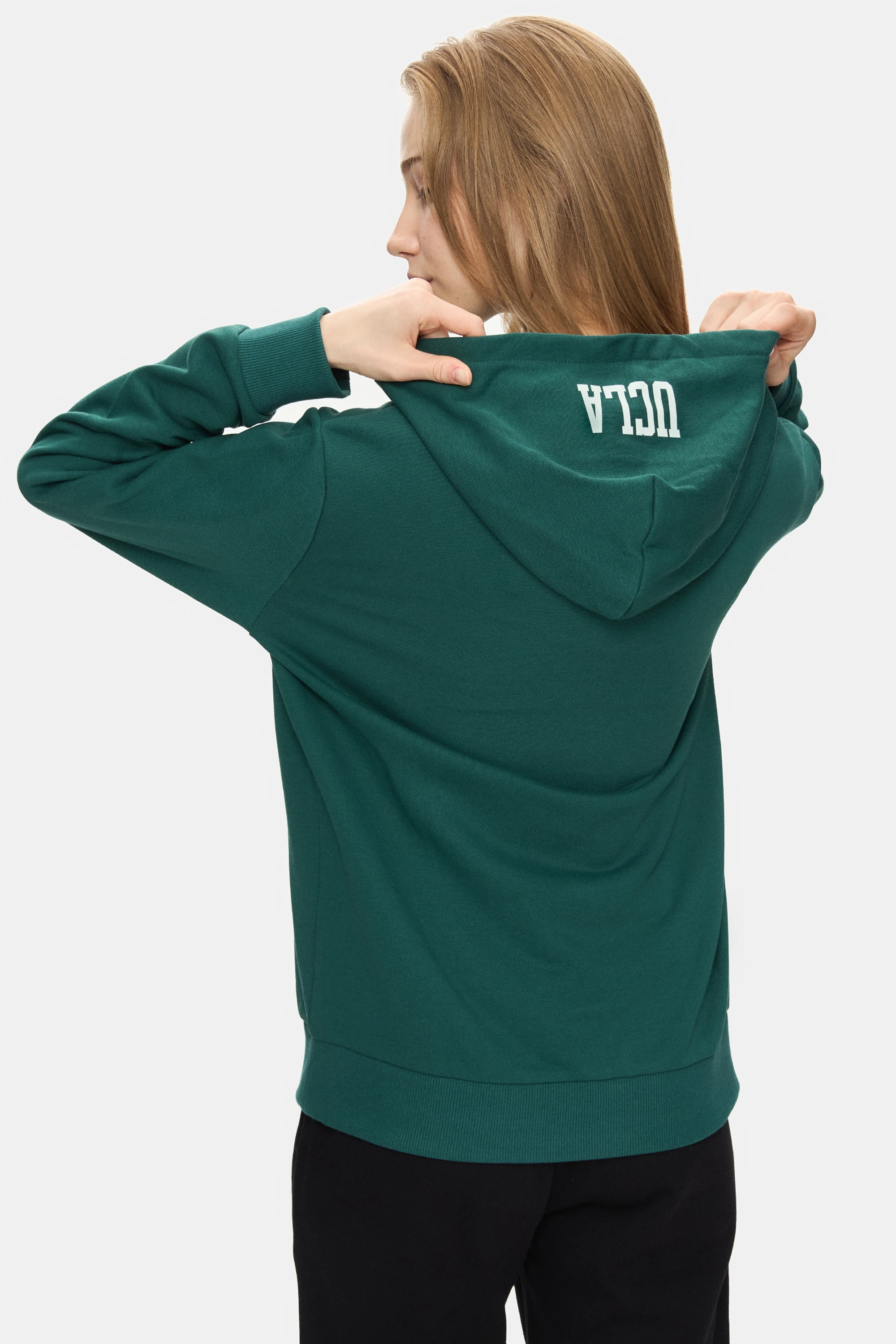 EARTHA Koyu Yeşil Kapüşonlu Baskılı Loose Fit Kadın Sweatshirt