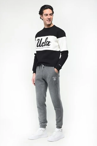 LUSKIN Koyu Gri Daralan Kesim Baskılı Standard Fit Erkek Eşofman Altı