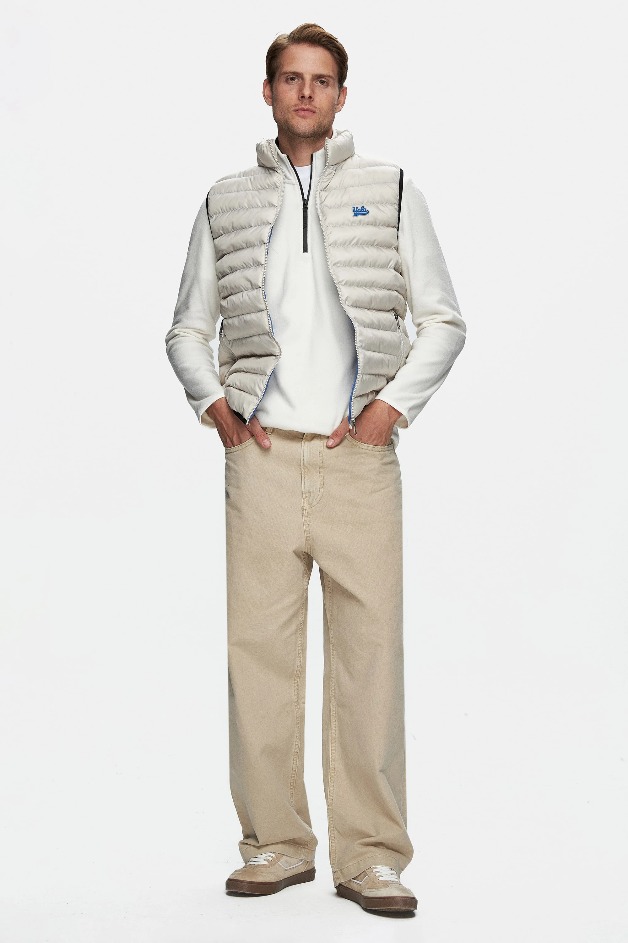 BLUME Bej Fermuarlı ve Cepli Polyester Standard Fit Erkek Yelek