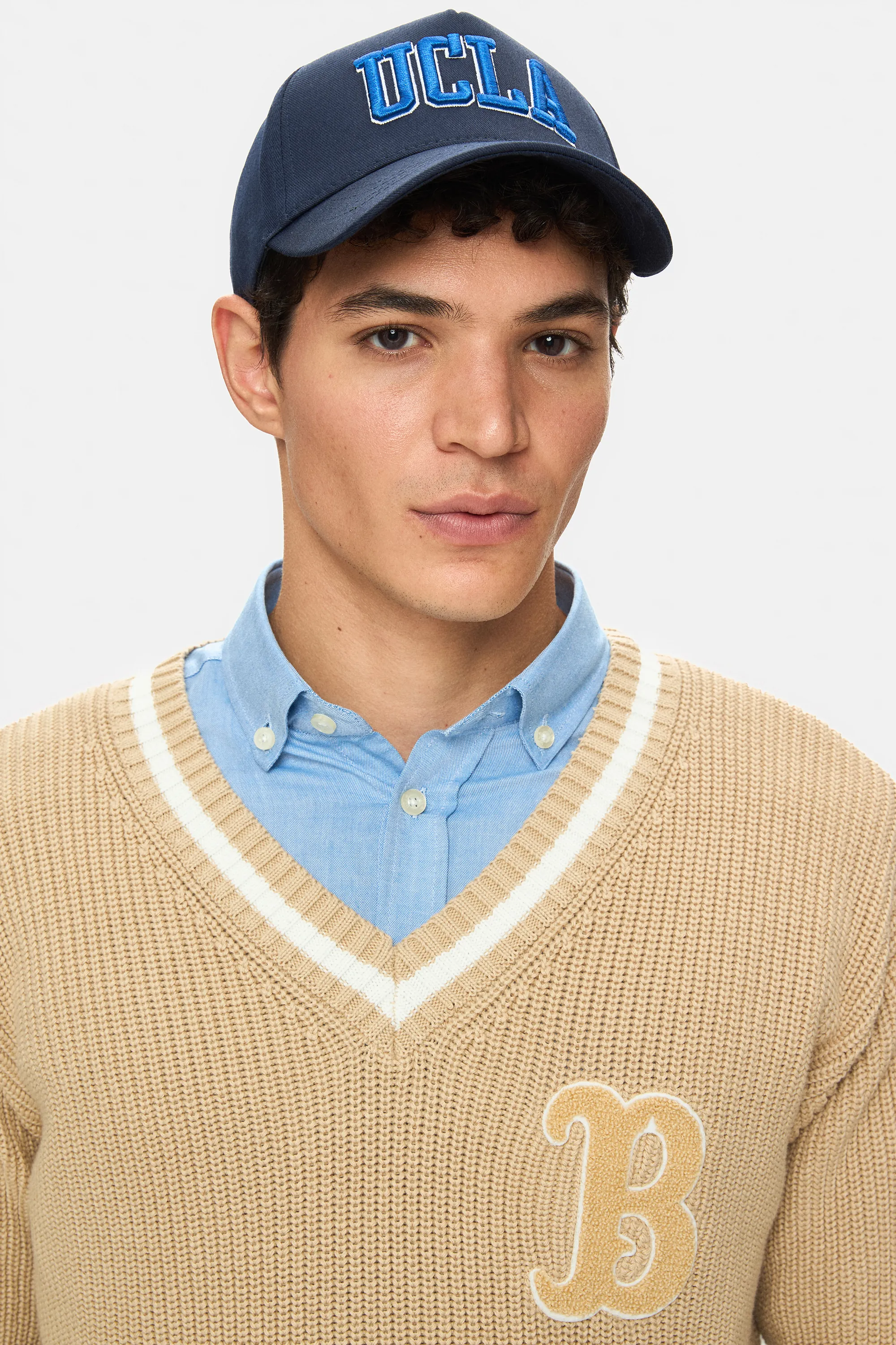 HEYOKA Koyu Bej Bisiklet Yaka Nakışlı Loose Fit Erkek Triko