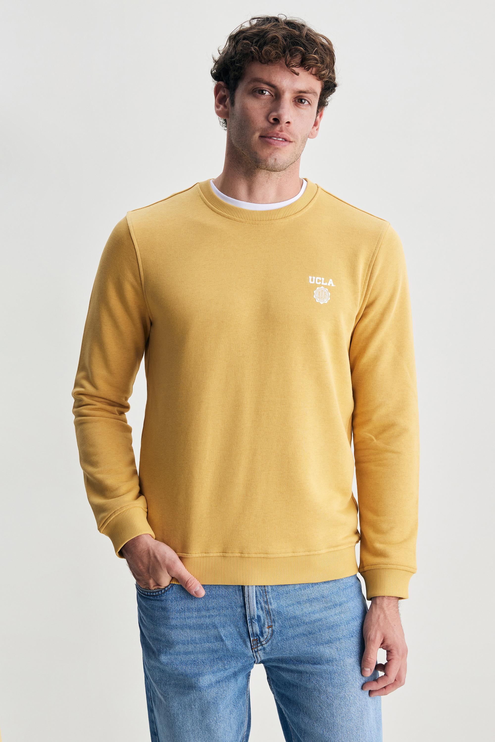 VALLEY Sarı Bisiklet Yaka Baskılı Standard Fit Erkek Sweatshirt