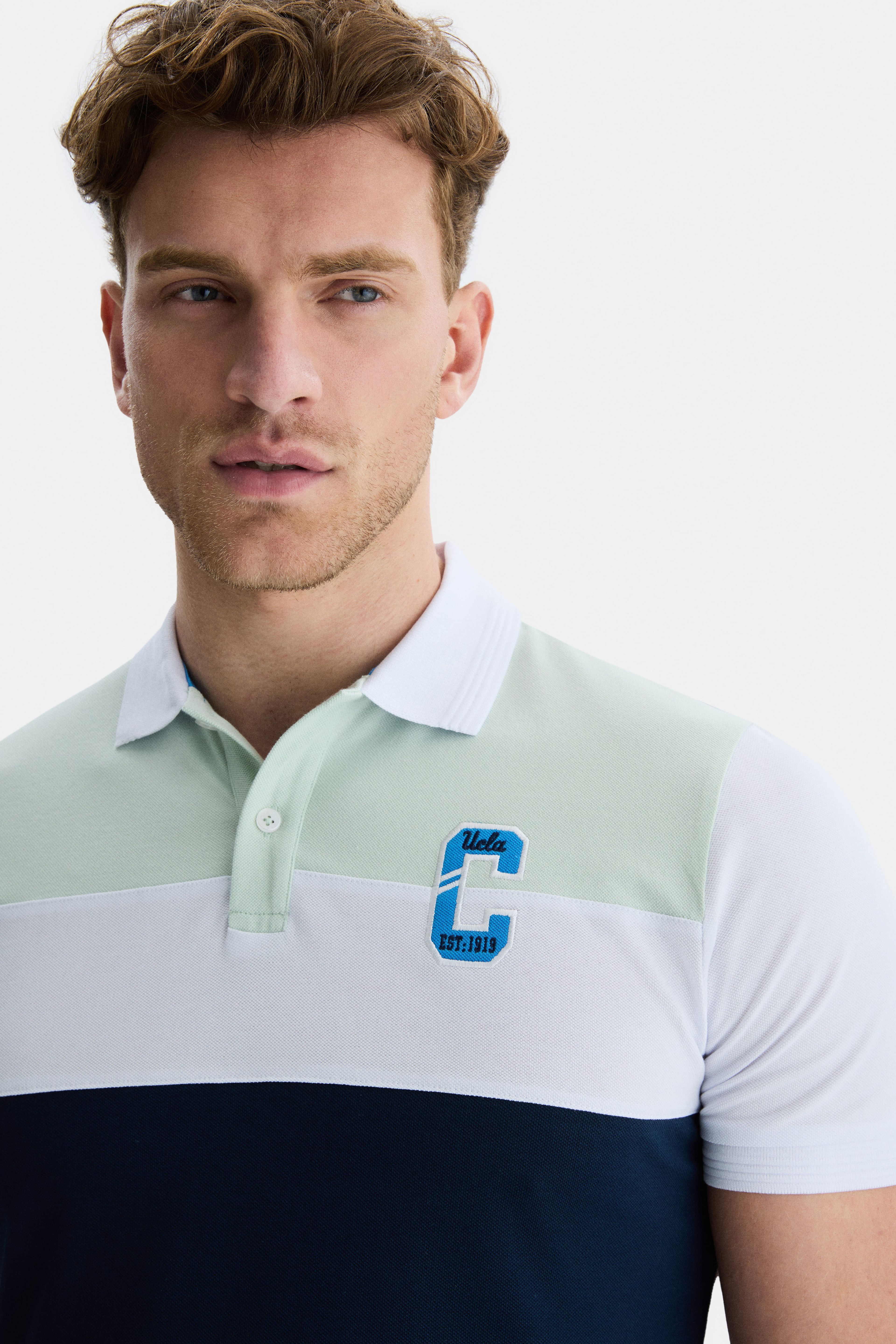 CLAREMONT Mavi Polo Yaka Nakışlı Standard Fit Erkek Tshirt