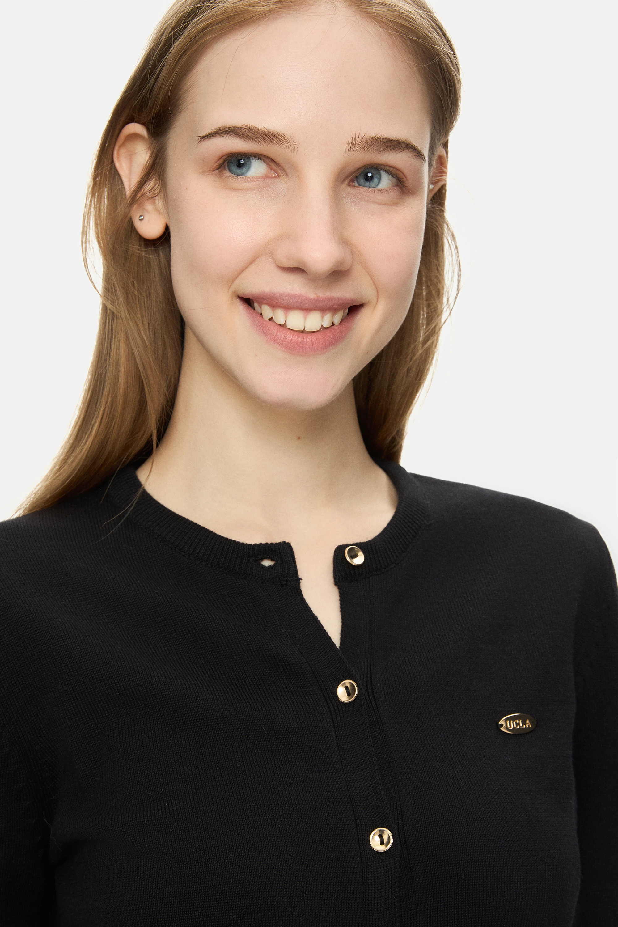 NOVA Siyah Bisiklet Yaka Metal Logololu Standard Fit Kadın Hırka