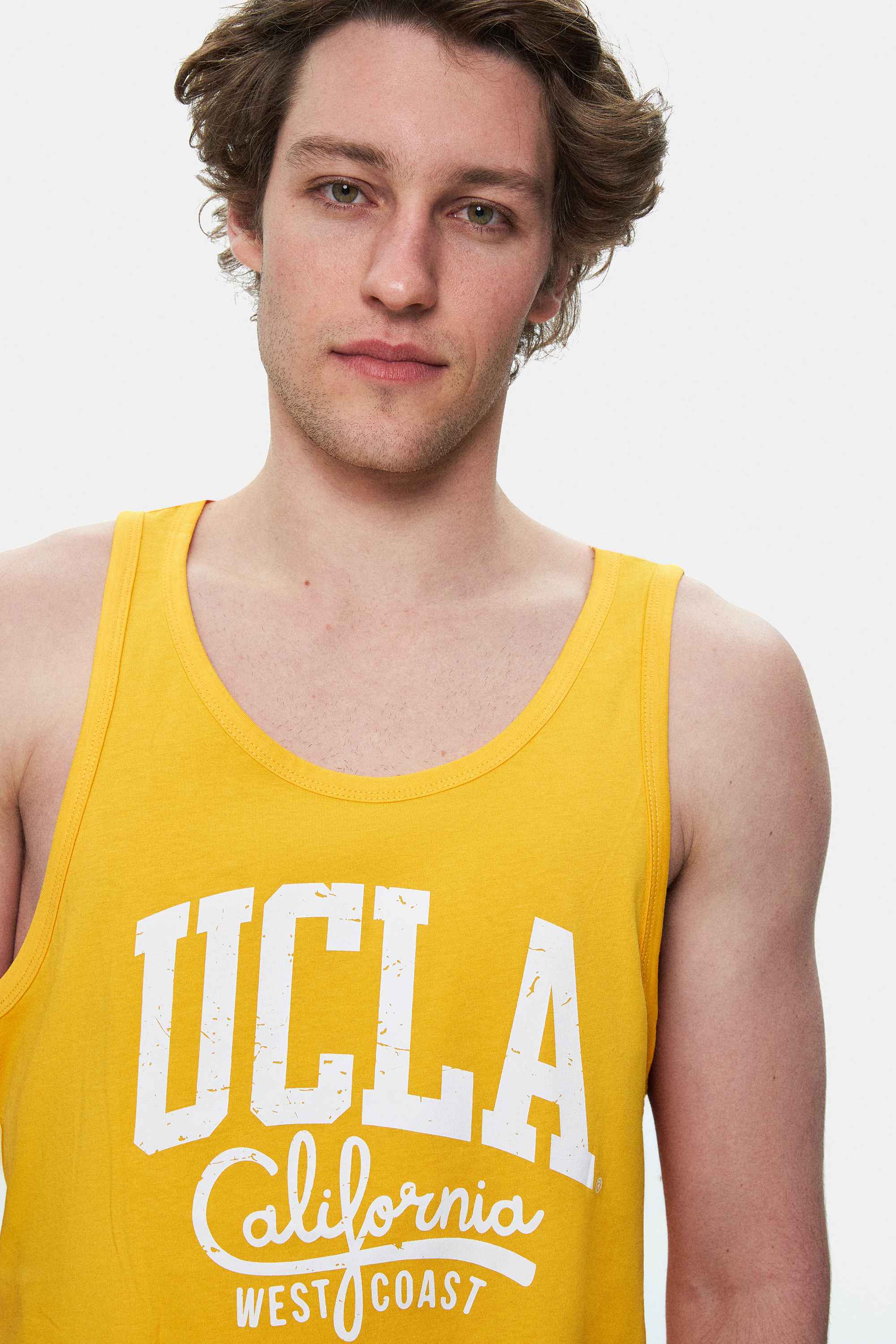 PEBBLE Sarı Sıfır Kol Baskılı Oversize Erkek Tshirt