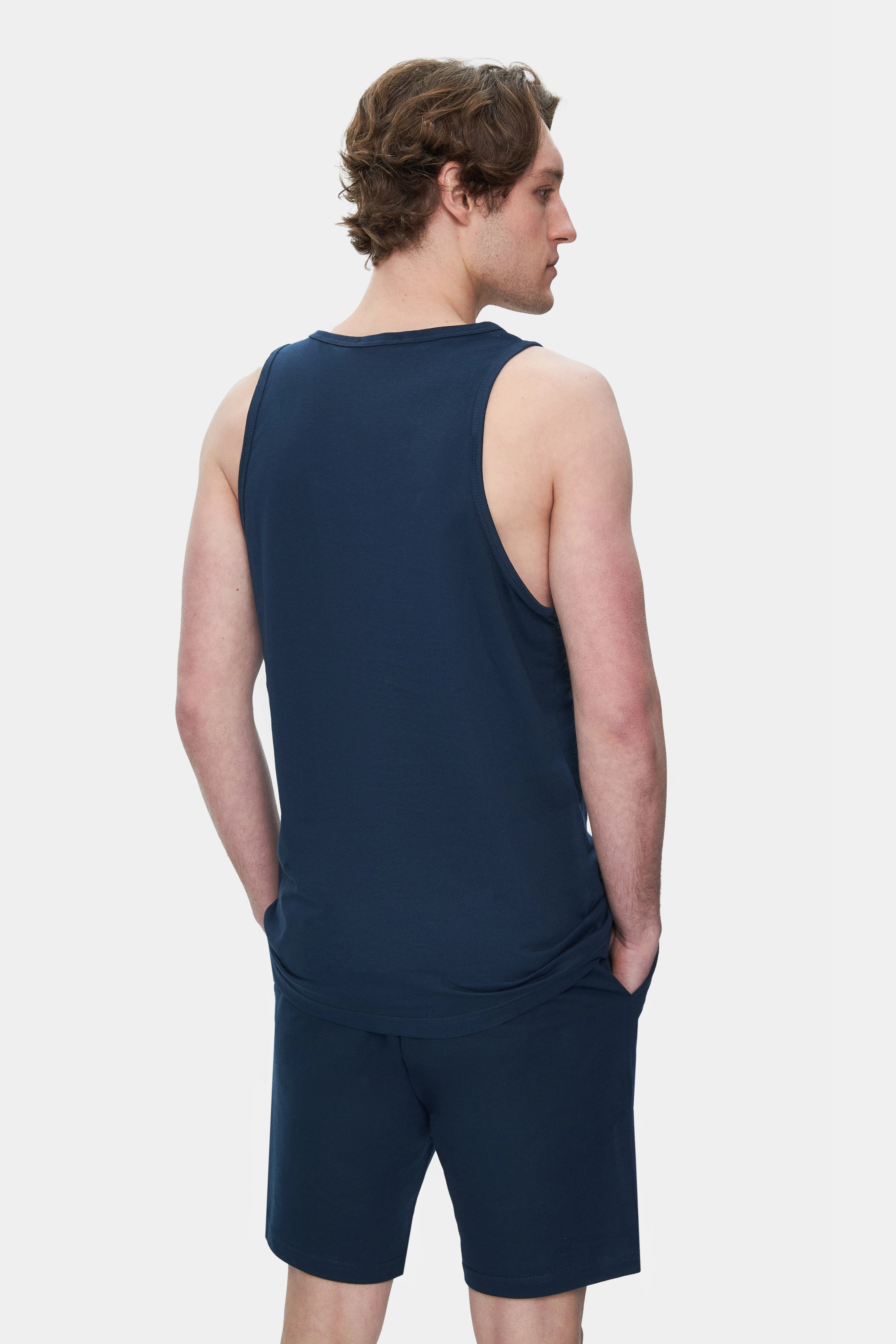 PEBBLE Lacivert Sıfır Kol Baskılı Oversize Erkek Tshirt