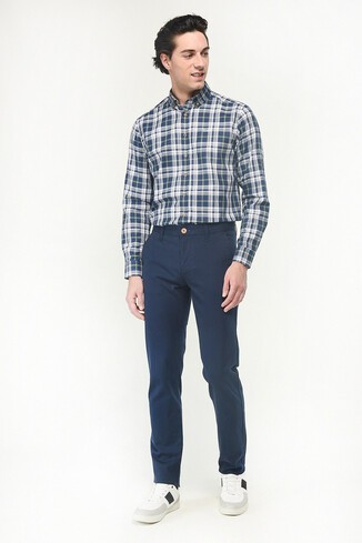 CERRITO Koyu Lacivert Dokuma Etiketli Cepli Slim Fit Erkek Chino