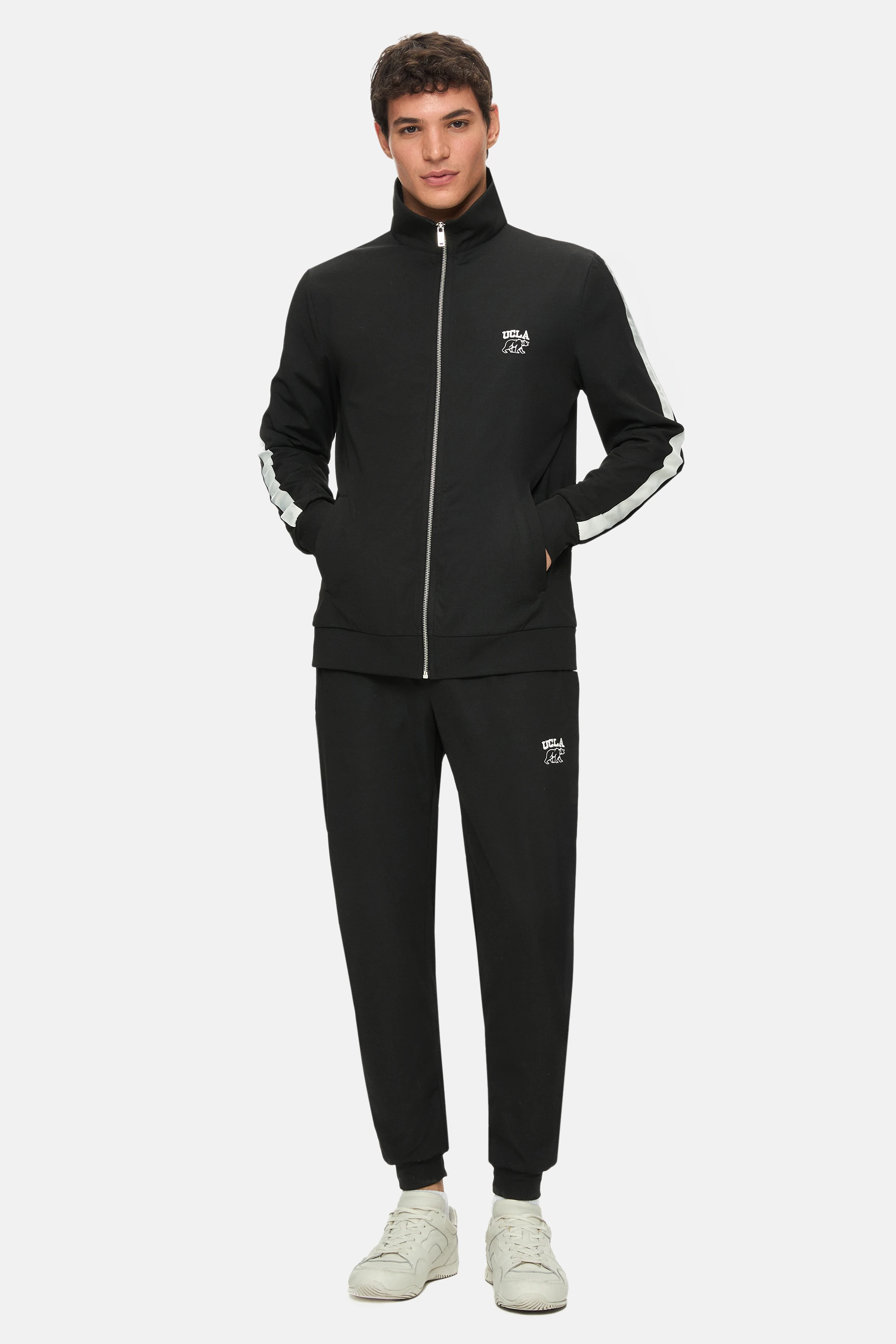 HALSTON Siyah Fermuarlı ve Cepli Nakışlı Standard Fit Erkek Sweatshirt