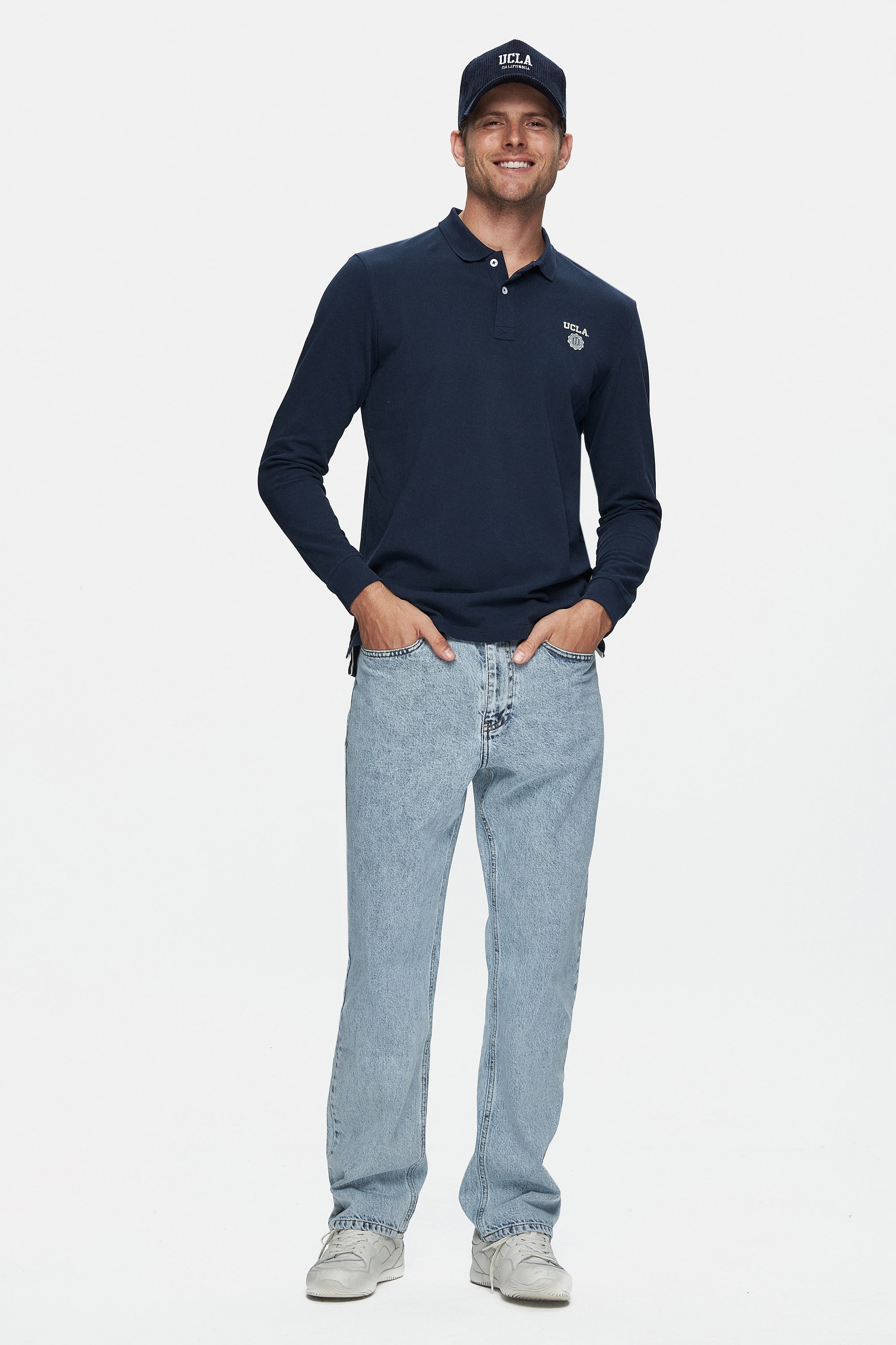 MAXWELL Lacivert Polo Yaka Baskılı Standard Fit Erkek Sweatshirt