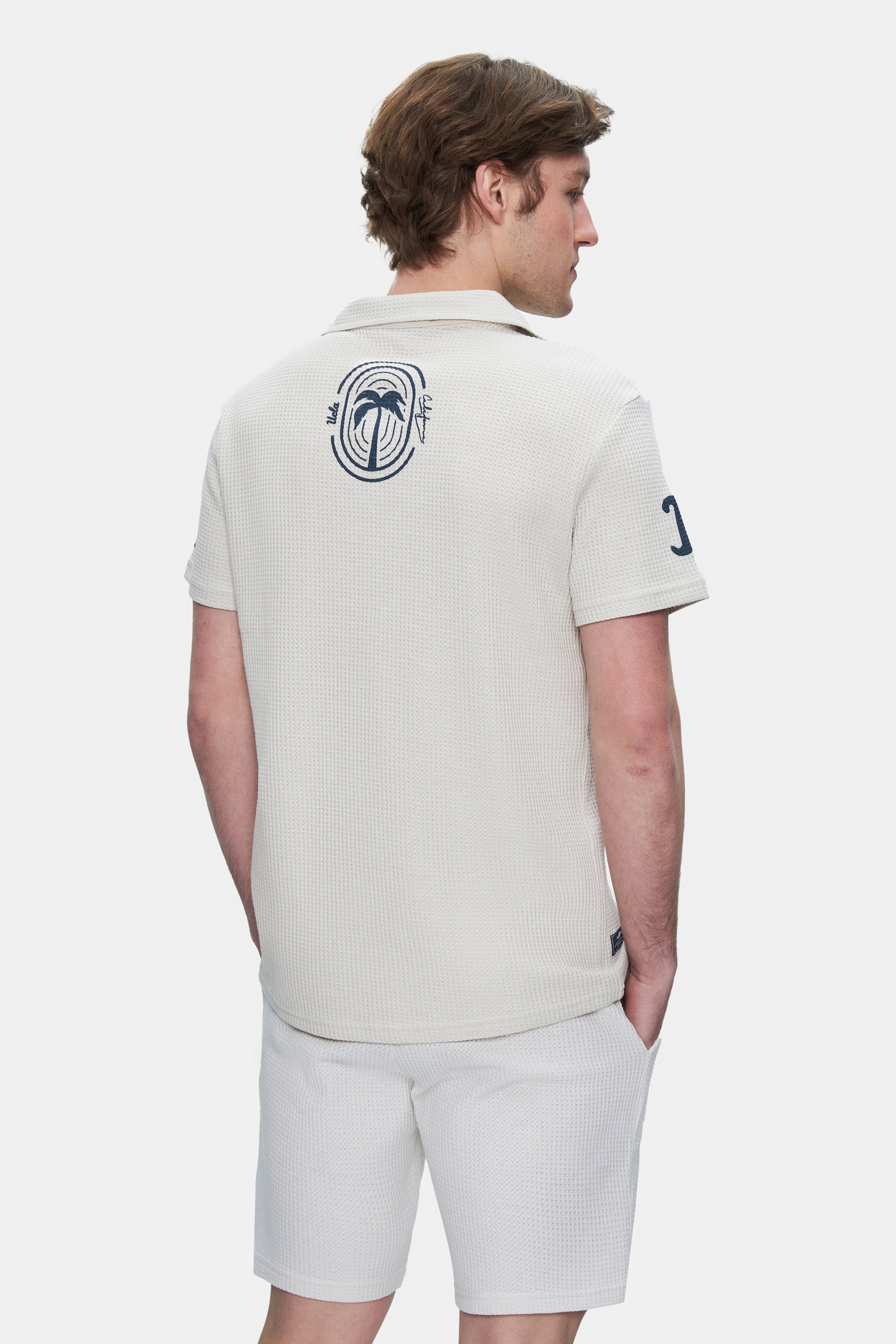 RUSSEL Bej Polo Yaka baskılı Erkek Tshirt