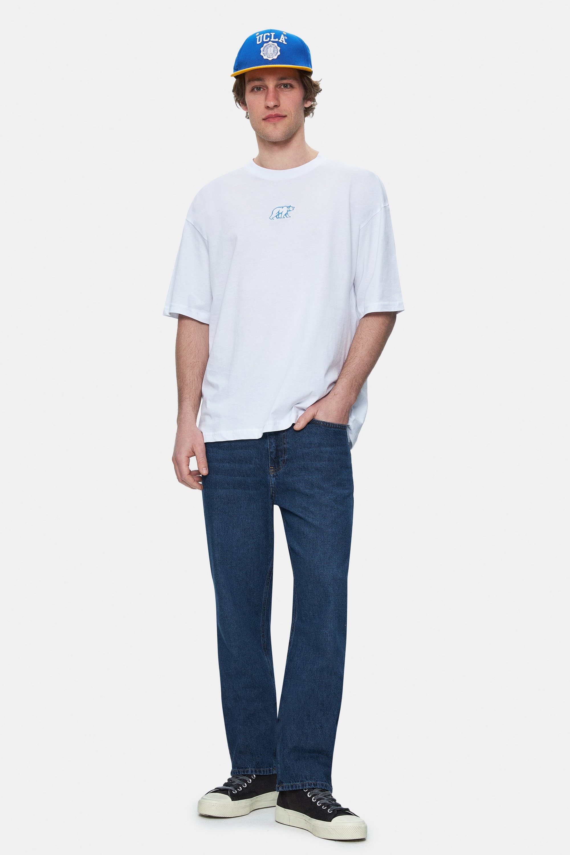 SINCLAIR Beyaz Nakışlı Bisiklet Yaka Baskılı Standard Fit Erkek Tshirt