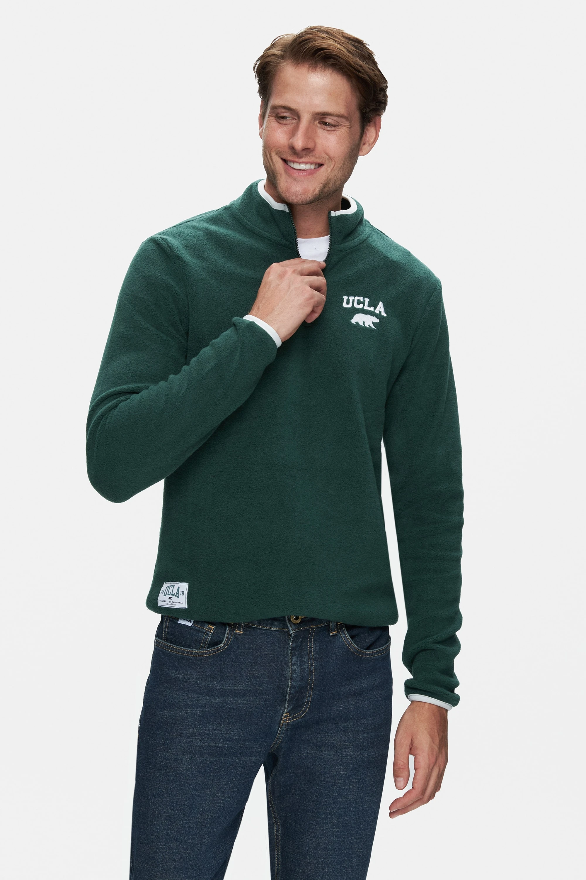 CORNING Yeşil Yarım Fermuarlı Nakışlı Polar Standard Fit Erkek Sweatshirt