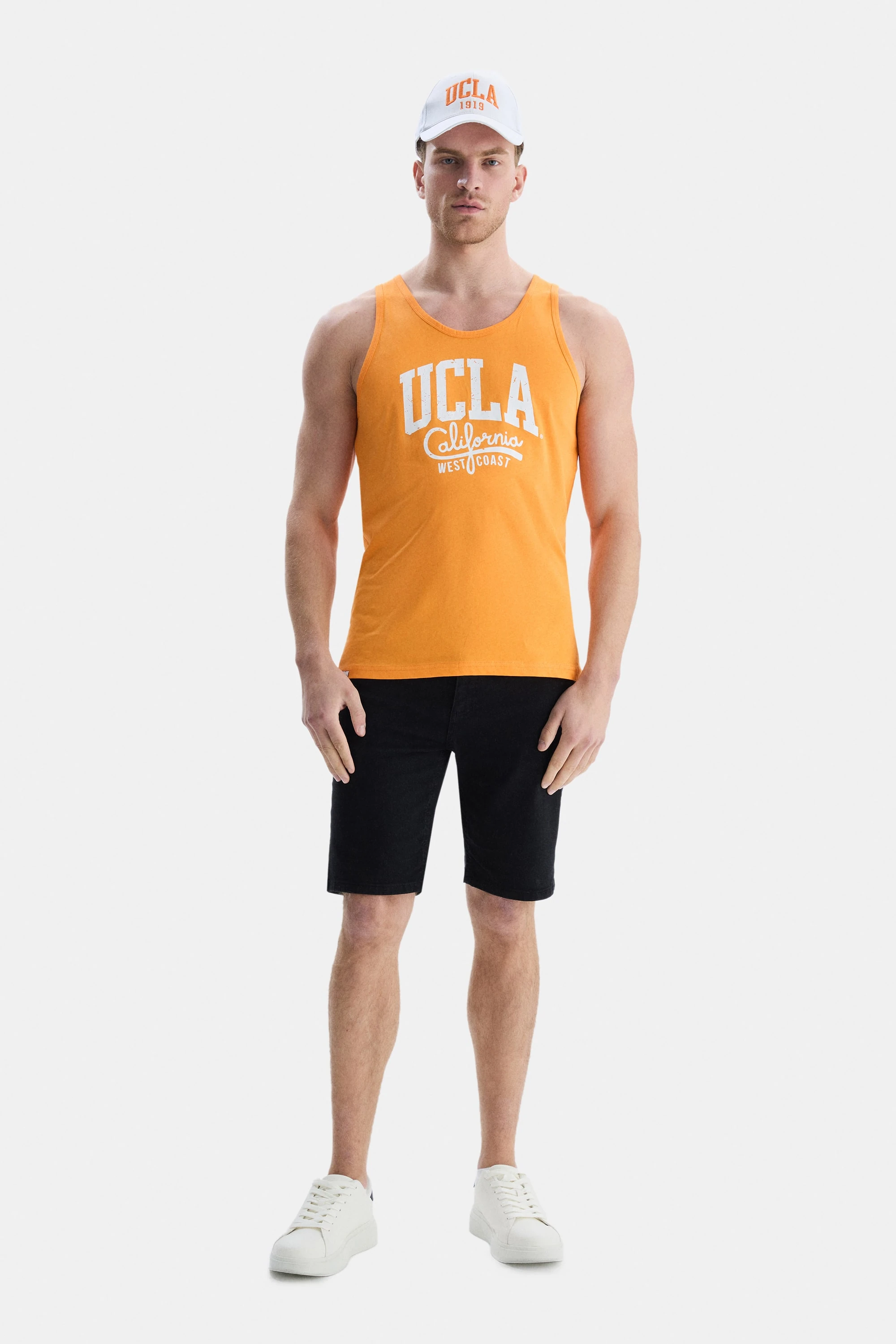 PEBBLE Açık Turuncu Sıfır Kol Oversize Baskılı Oversize Erkek Tshirt