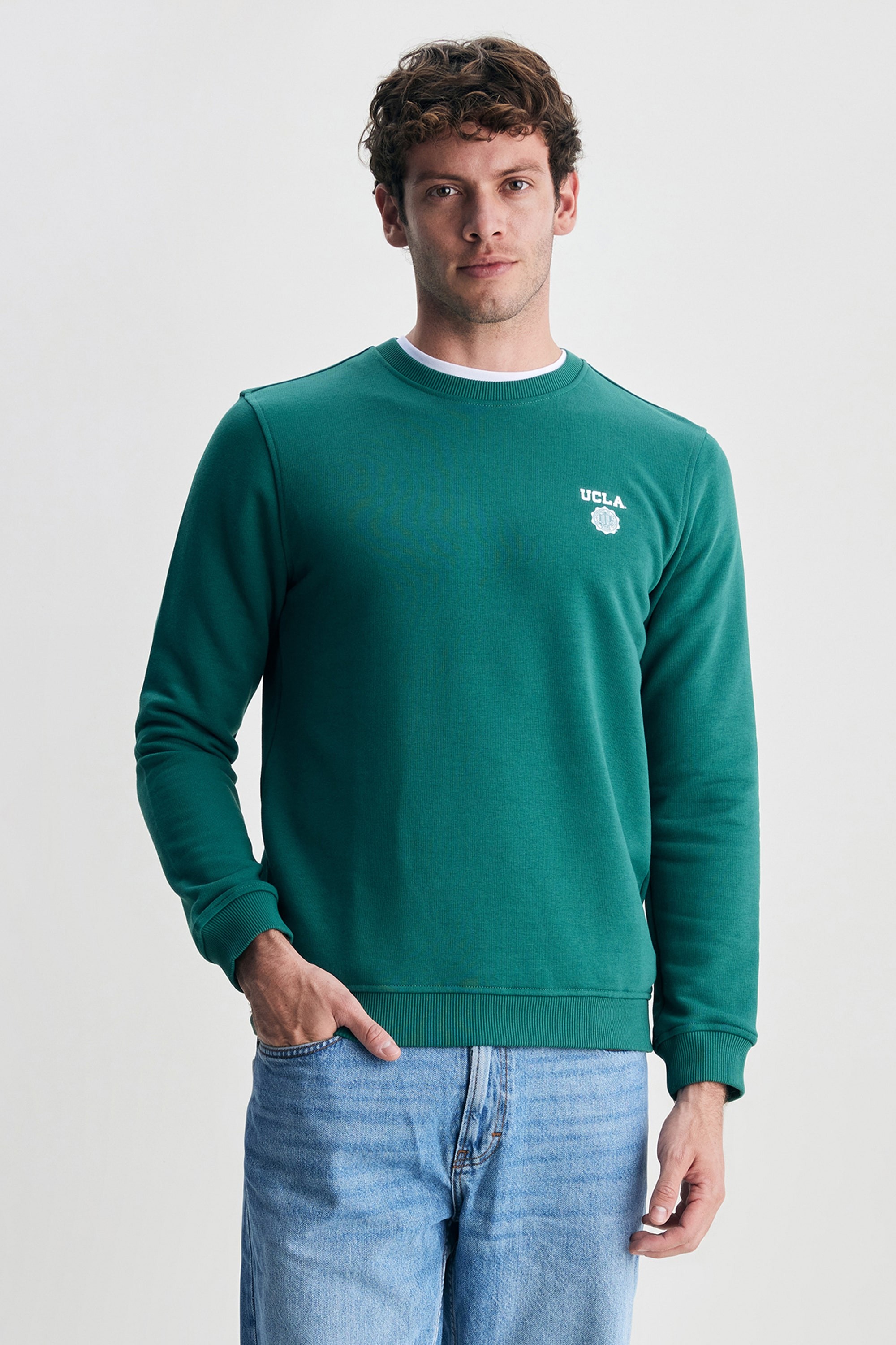 VALLEY Yeşil Bisiklet Yaka Baskılı Standard Fit Erkek Sweatshirt