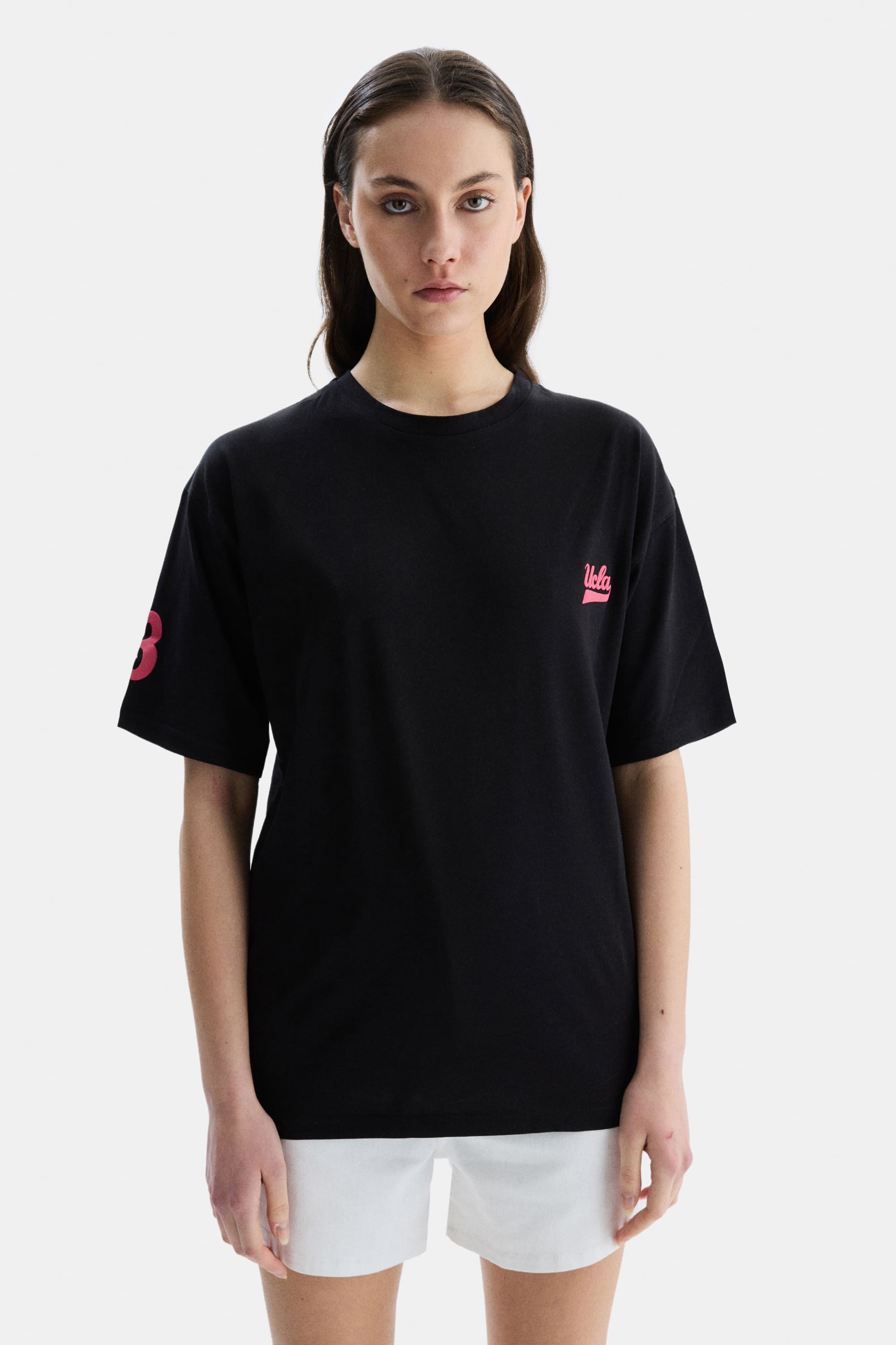 PARADISO Siyah Bisiklet Yaka baskılı Oversize Kadın Tshirt