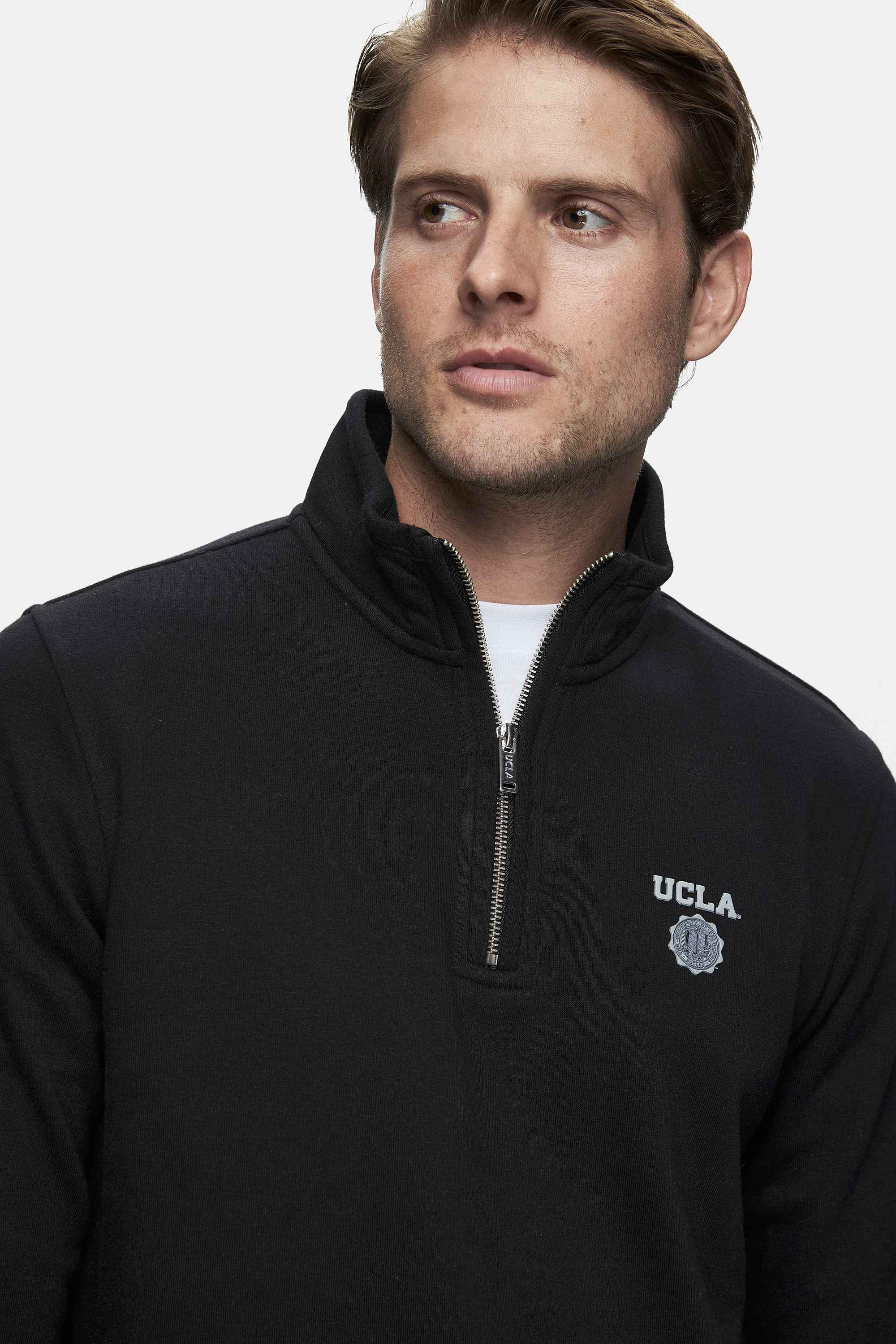 LEON Siyah Yarım Fermuar Baskılı Dik Yaka Standard Fit Erkek Sweatshirt