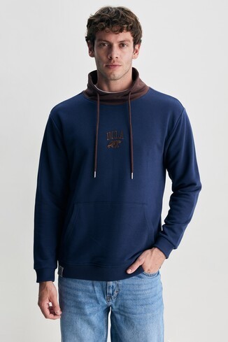 UKIAH Lacivert Boyunluk Nakışlı Loose Fit Erkek Sweatshirt