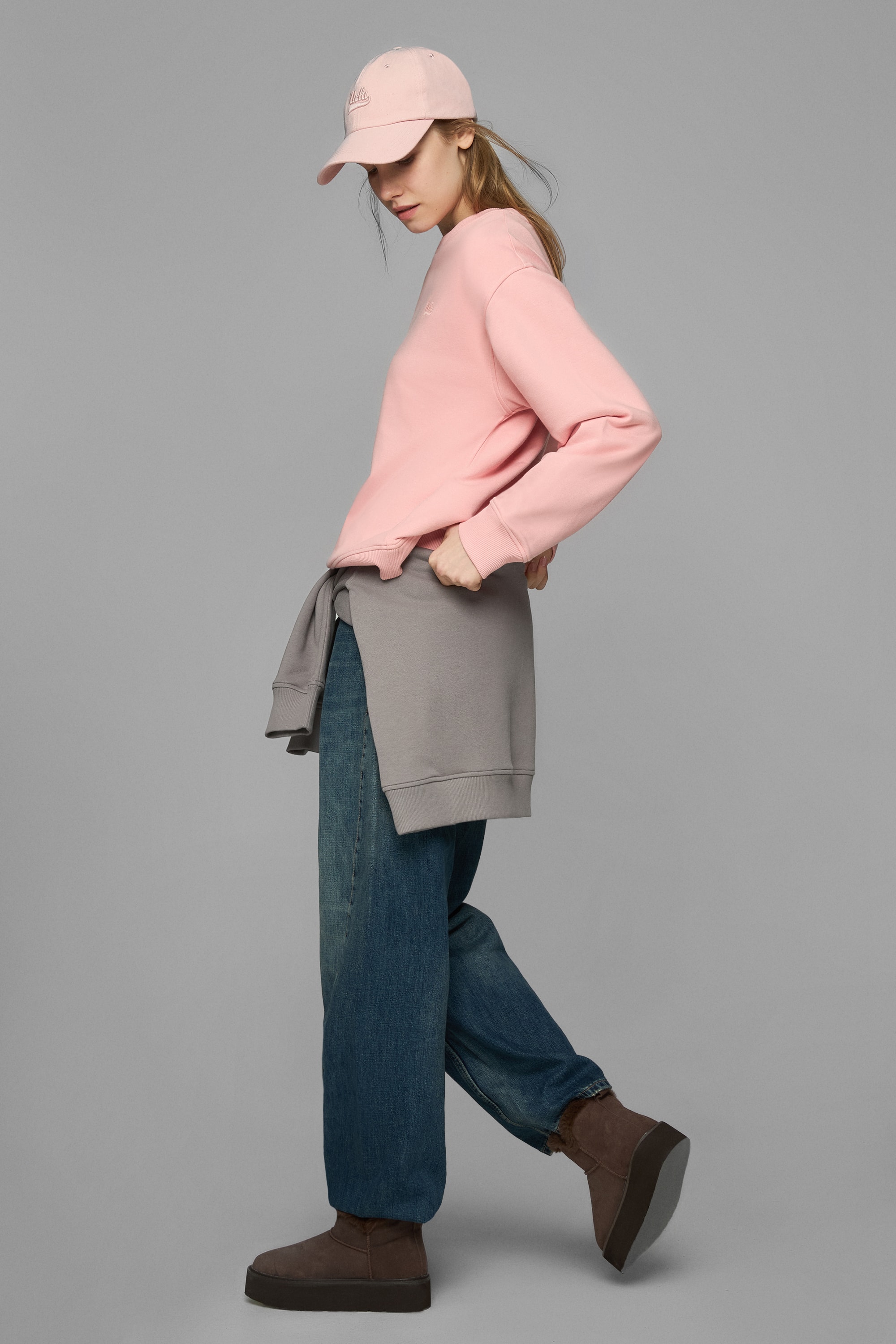 SUNNIVA Pembe Bisiklet Yaka Nakışlı Loose Fit Kadın Sweatshirt