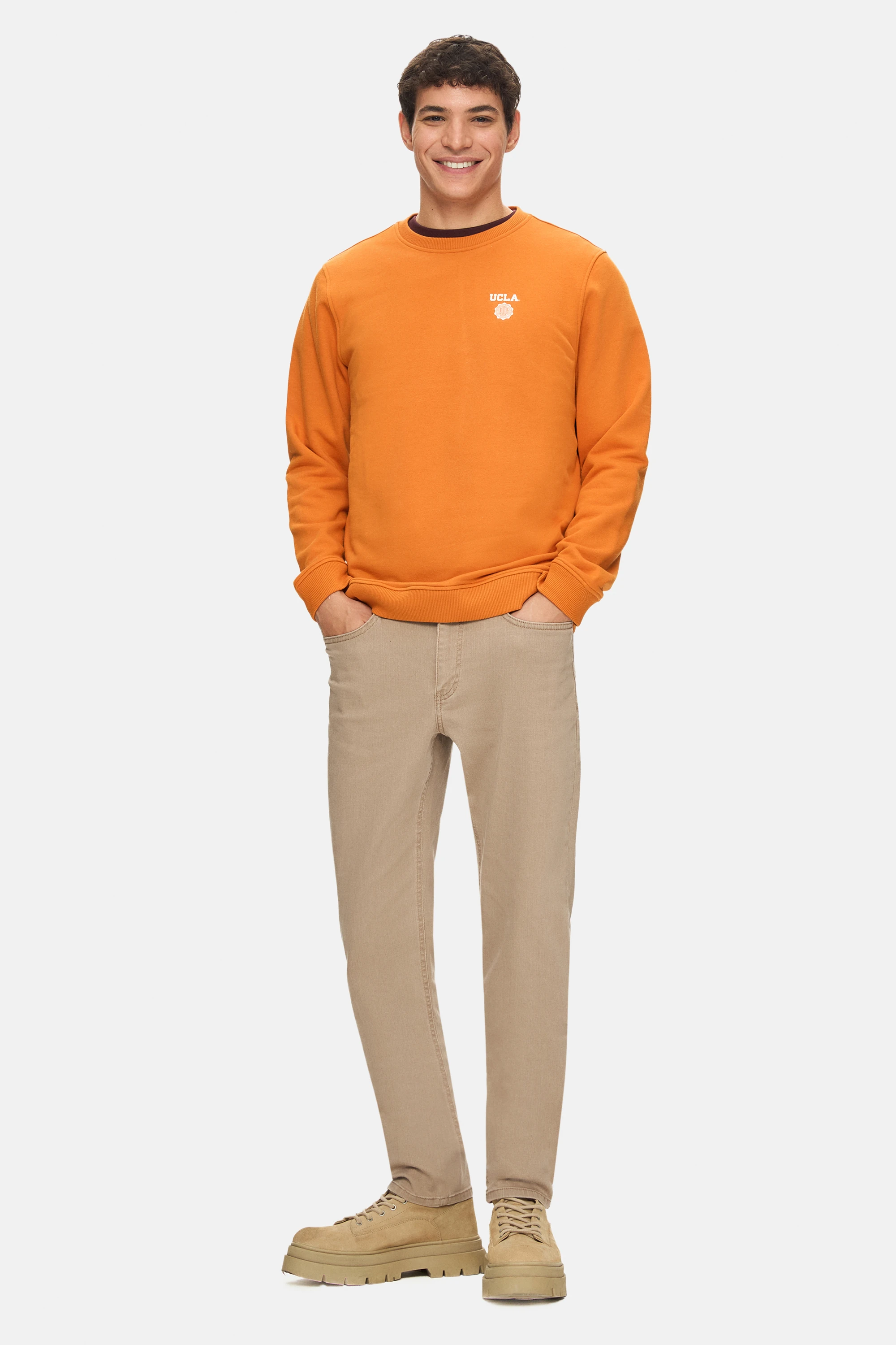 VALLEY Turuncu Bisiklet Yaka Baskılı Standard Fit Erkek Sweatshirt