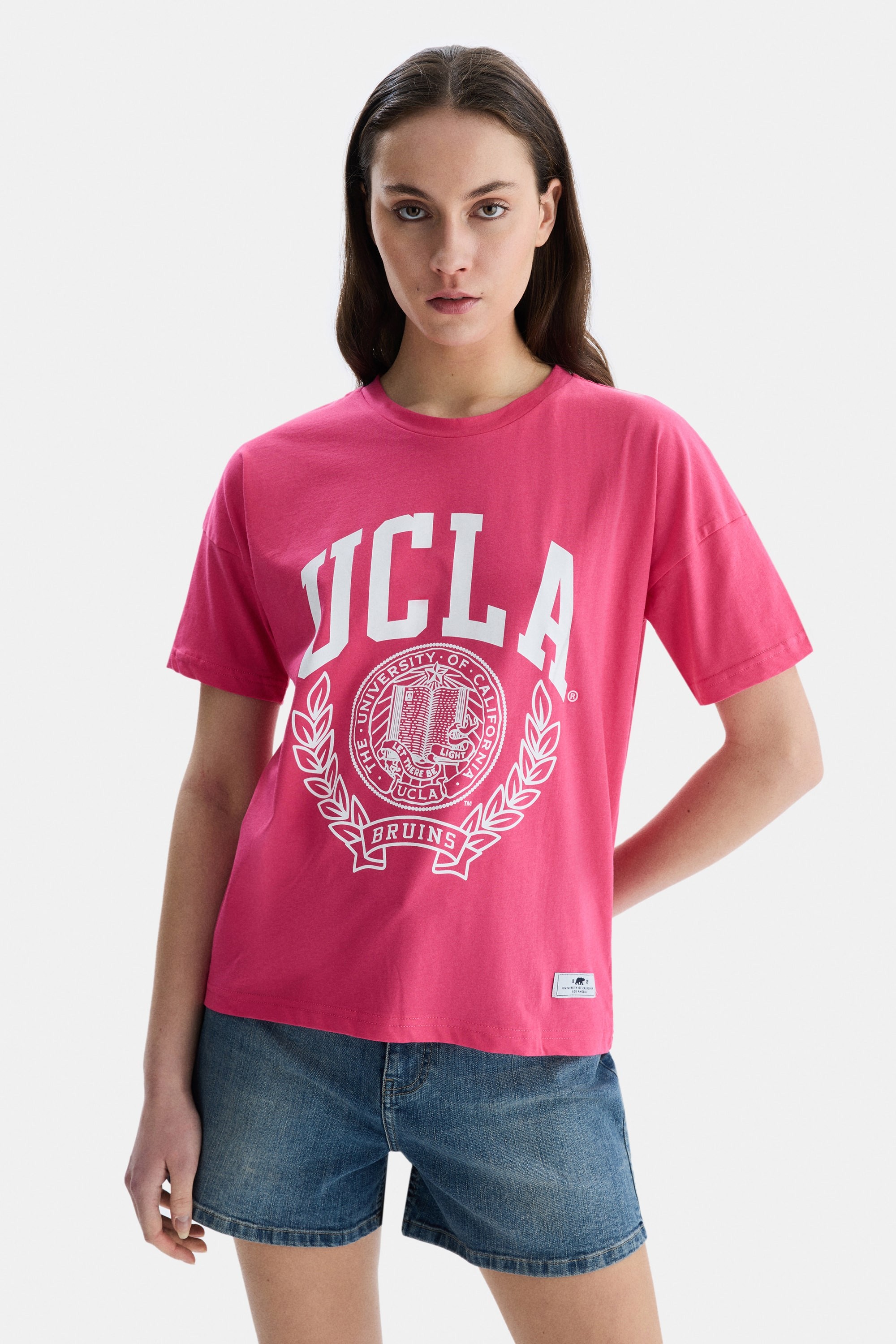 AVALON Pembe Bisiklet Yaka Baskılı Oversize Kadın Tshirt