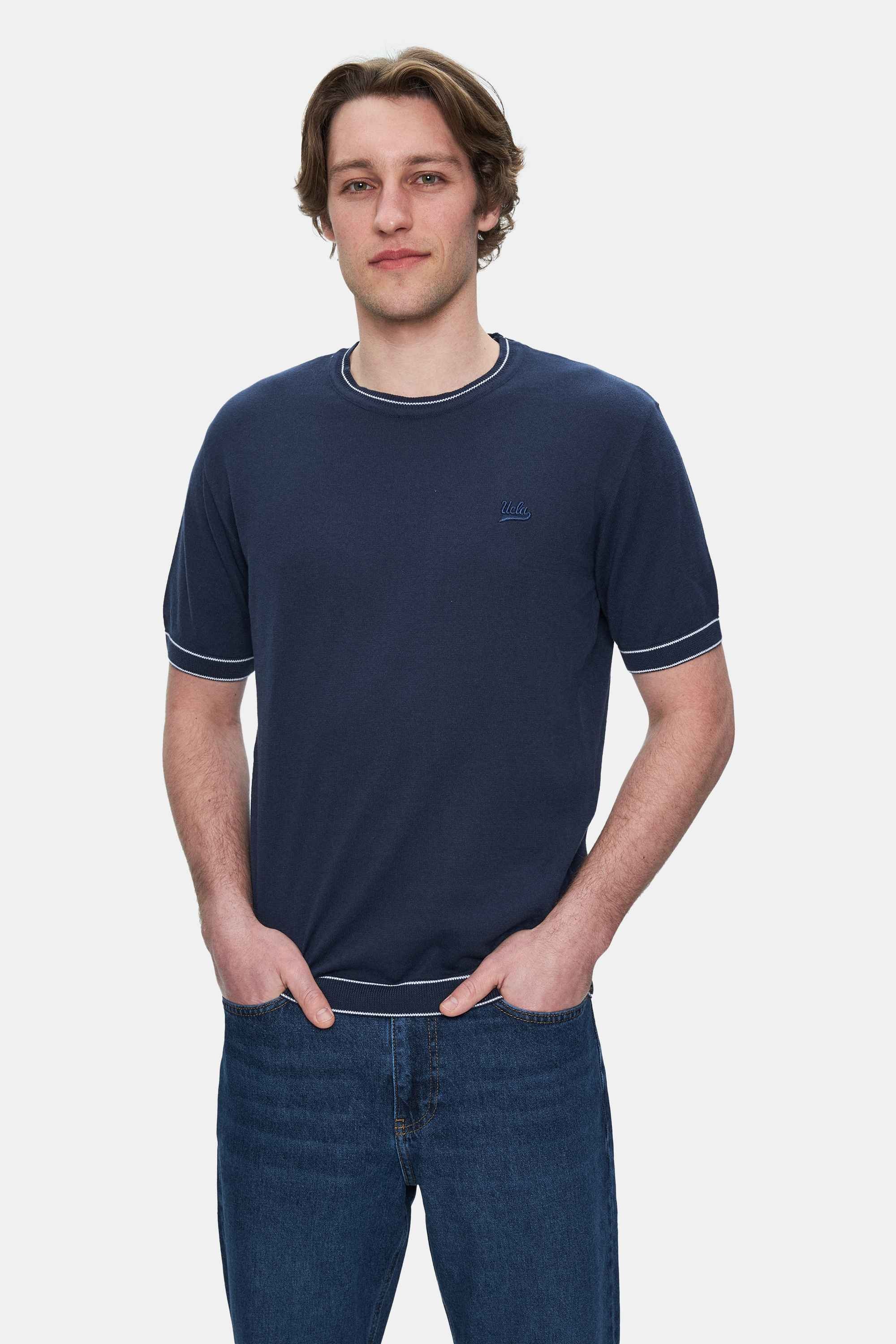 FARED Lacivert Bisiklet Yaka Triko Nakışlı Standard Fit Erkek Tshirt