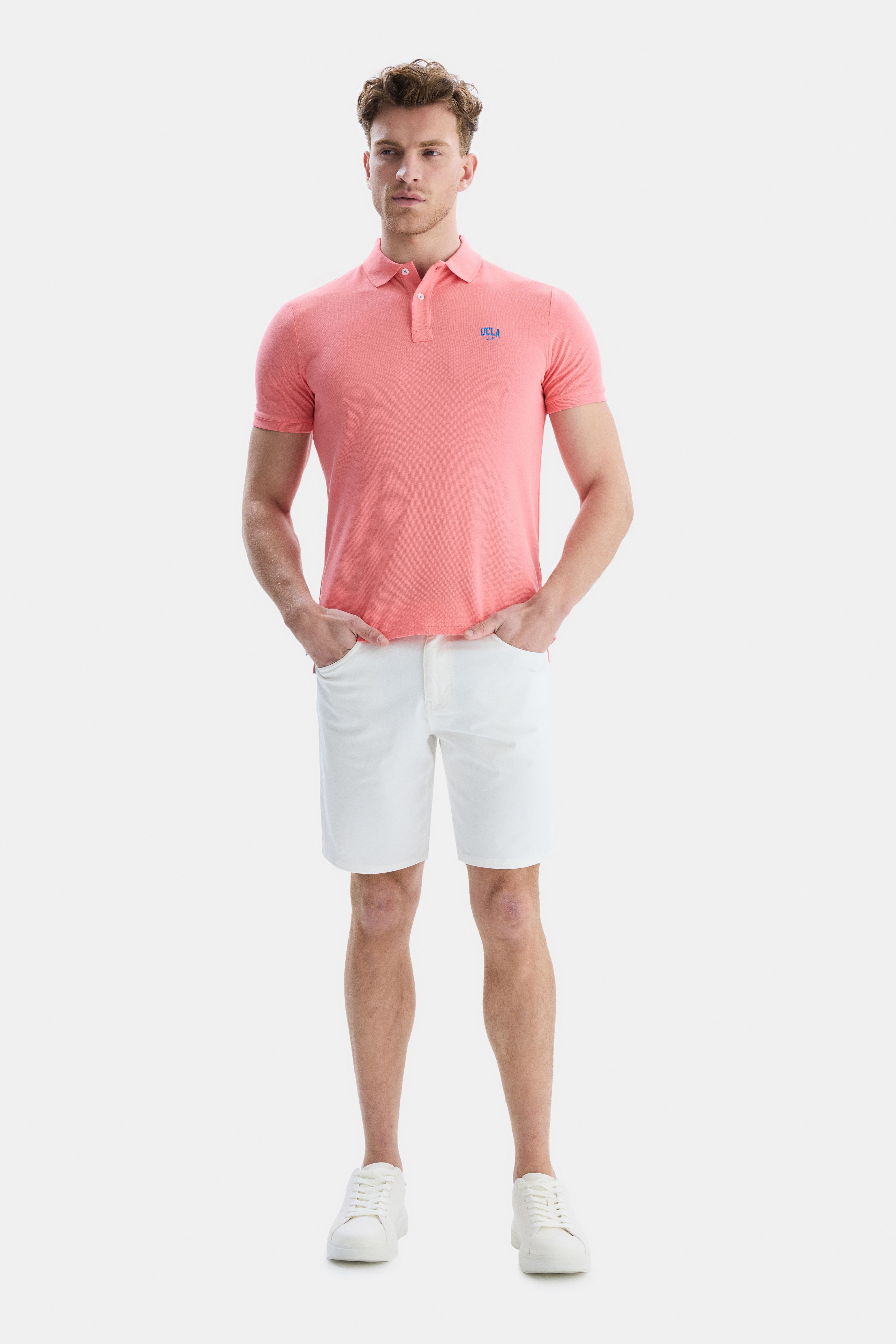 LAKES Pembe Polo Yaka Nakışlı Standard Fit Erkek Tshirt