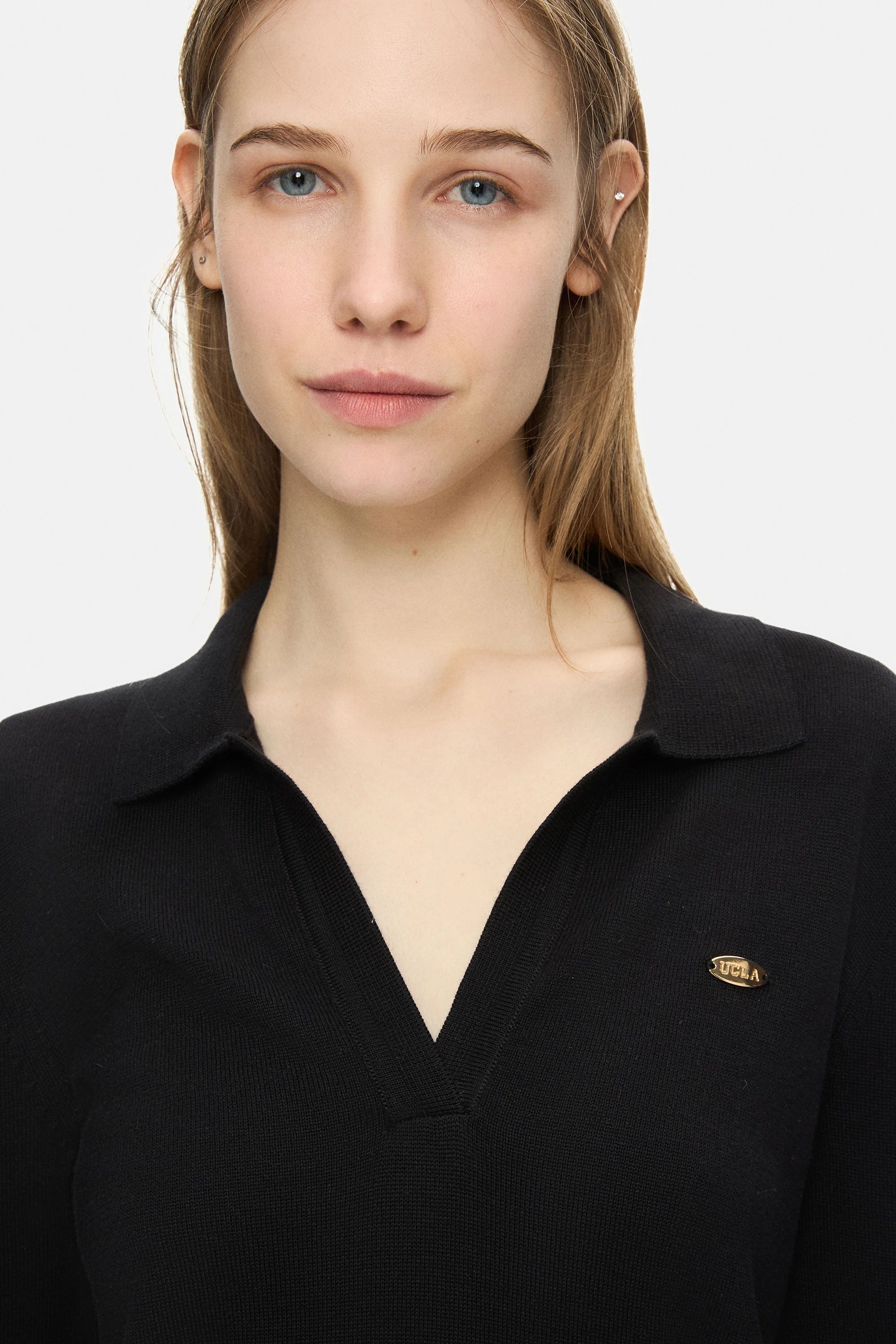 IRENE Siyah Polo Yaka Triko Metal Logolu Standard Fit Kadın Triko