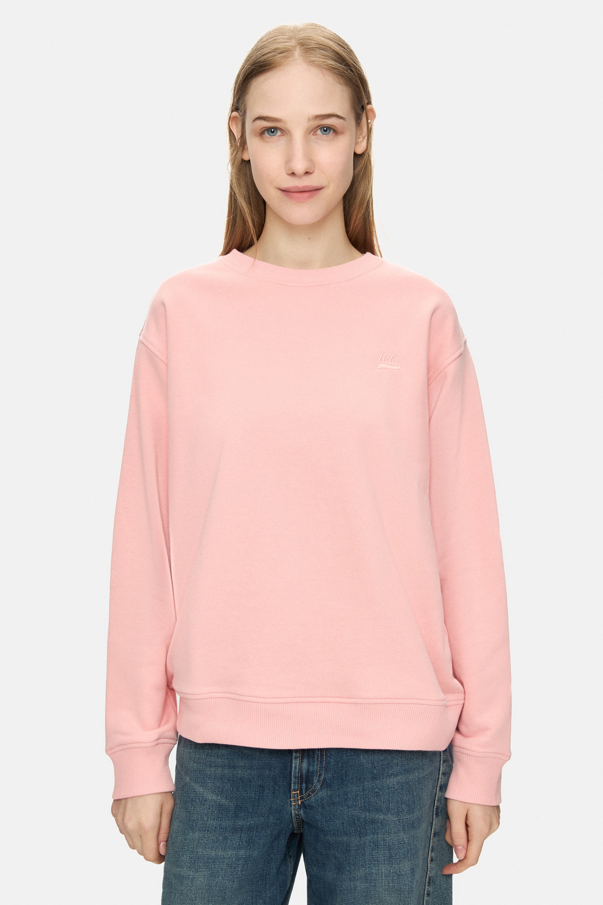 SUNNIVA Pembe Bisiklet Yaka Nakışlı Loose Fit Kadın Sweatshirt