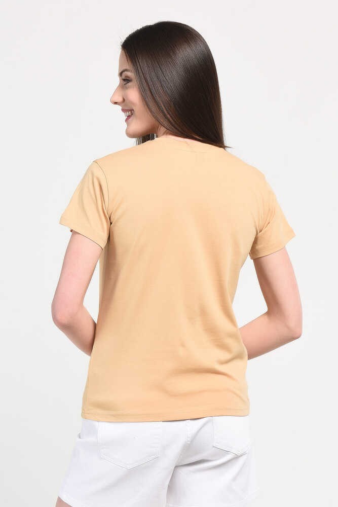 ALLISON Kahve Bisiklet Yaka baskılı Standard Fit Kadın Tshirt