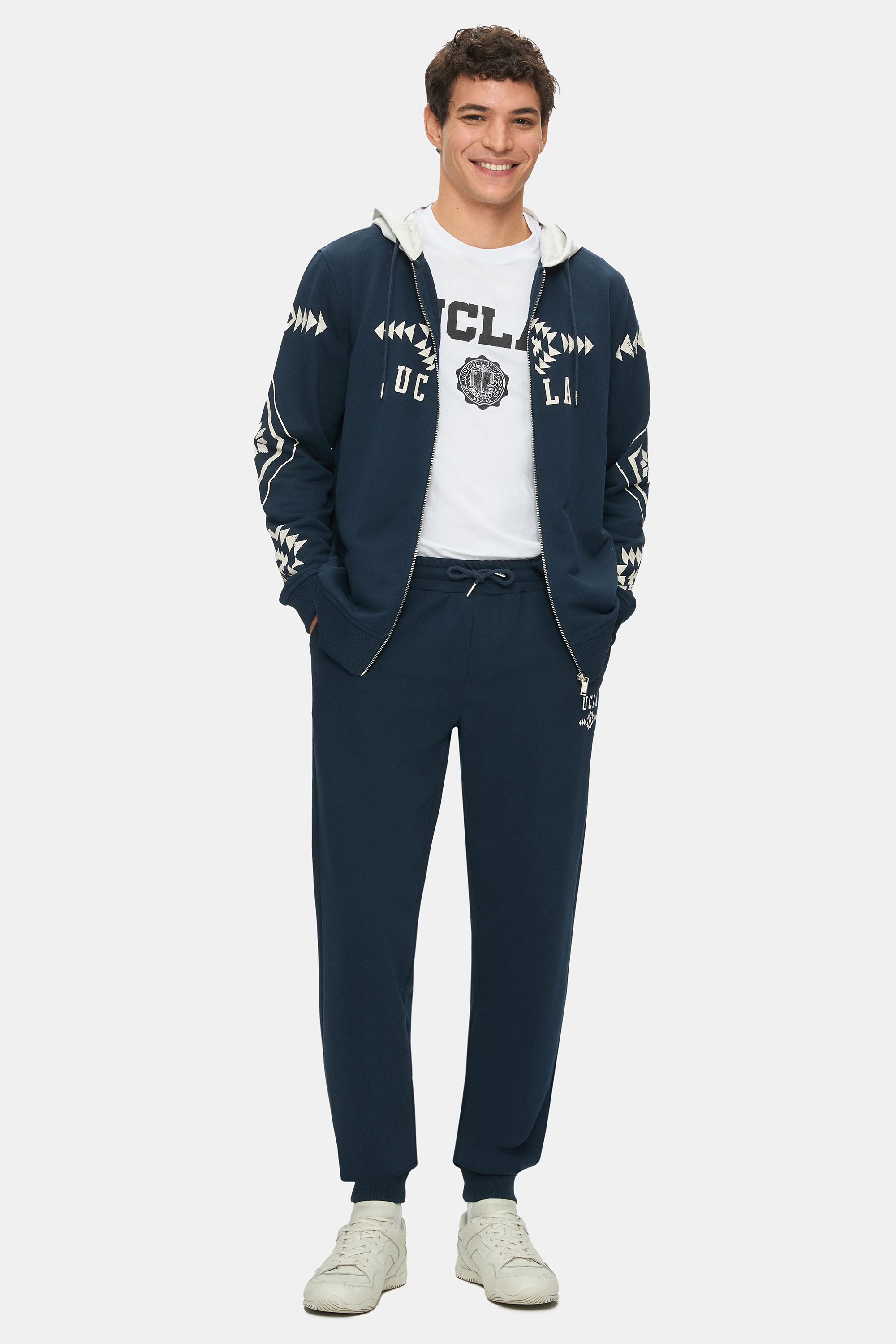 MADOC Lacivert Daralan Kesim Paçası Lastikli Baskılı Standard Fit Erkek Eşofman Altı