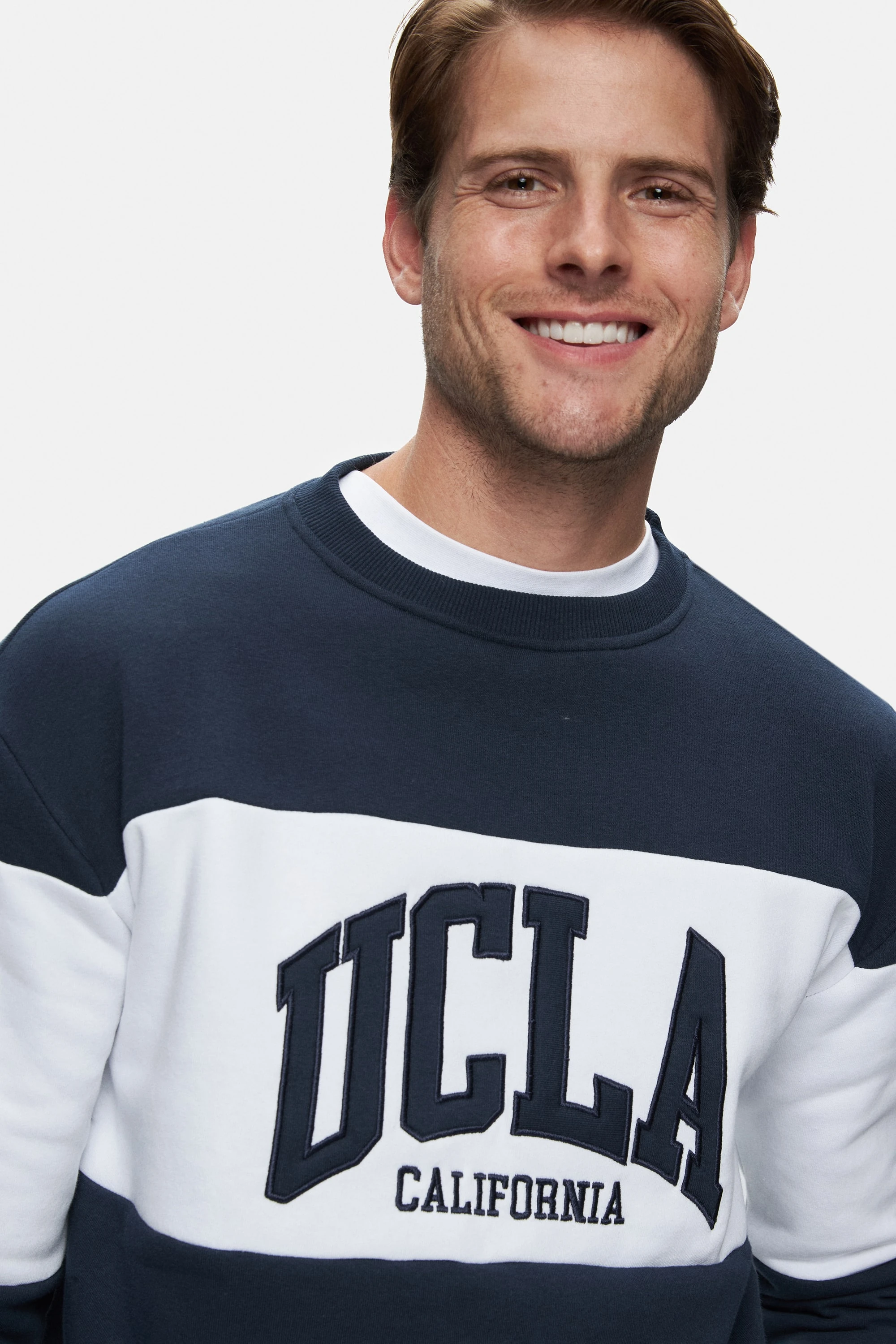 ARCHER Lacivert Bisiklet Yaka Nakışlı Şardonlu Loose Fit Erkek Sweatshirt