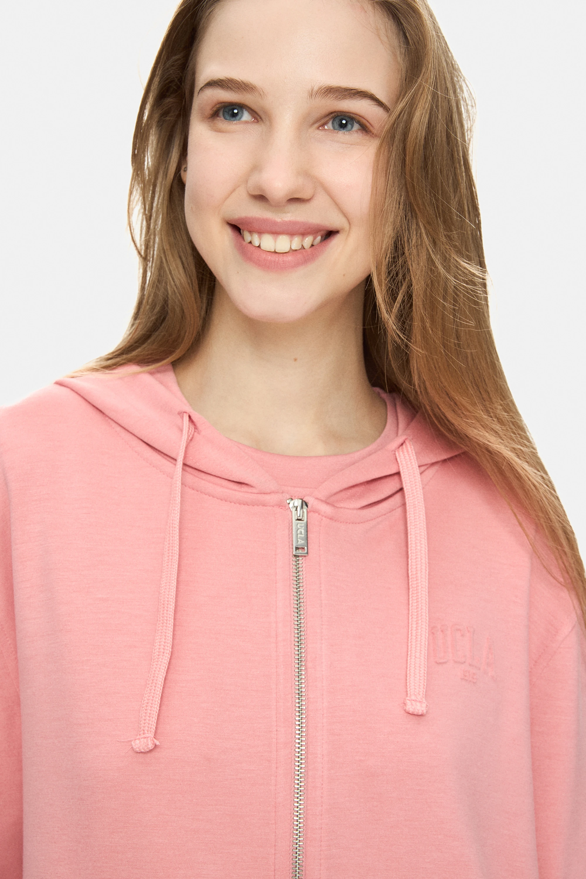 ALLURA Pembe Kapüşonlu Gofre Baskılı Modal Kumaş Loose Fit Kadın Sweatshirt