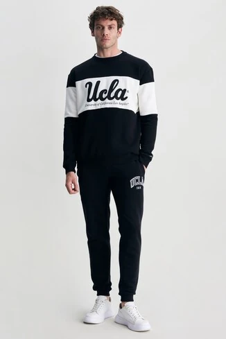 OTTO Siyah Rahat Paça Nakışlı Şardonlu Standard Fit Erkek Eşofman Altı