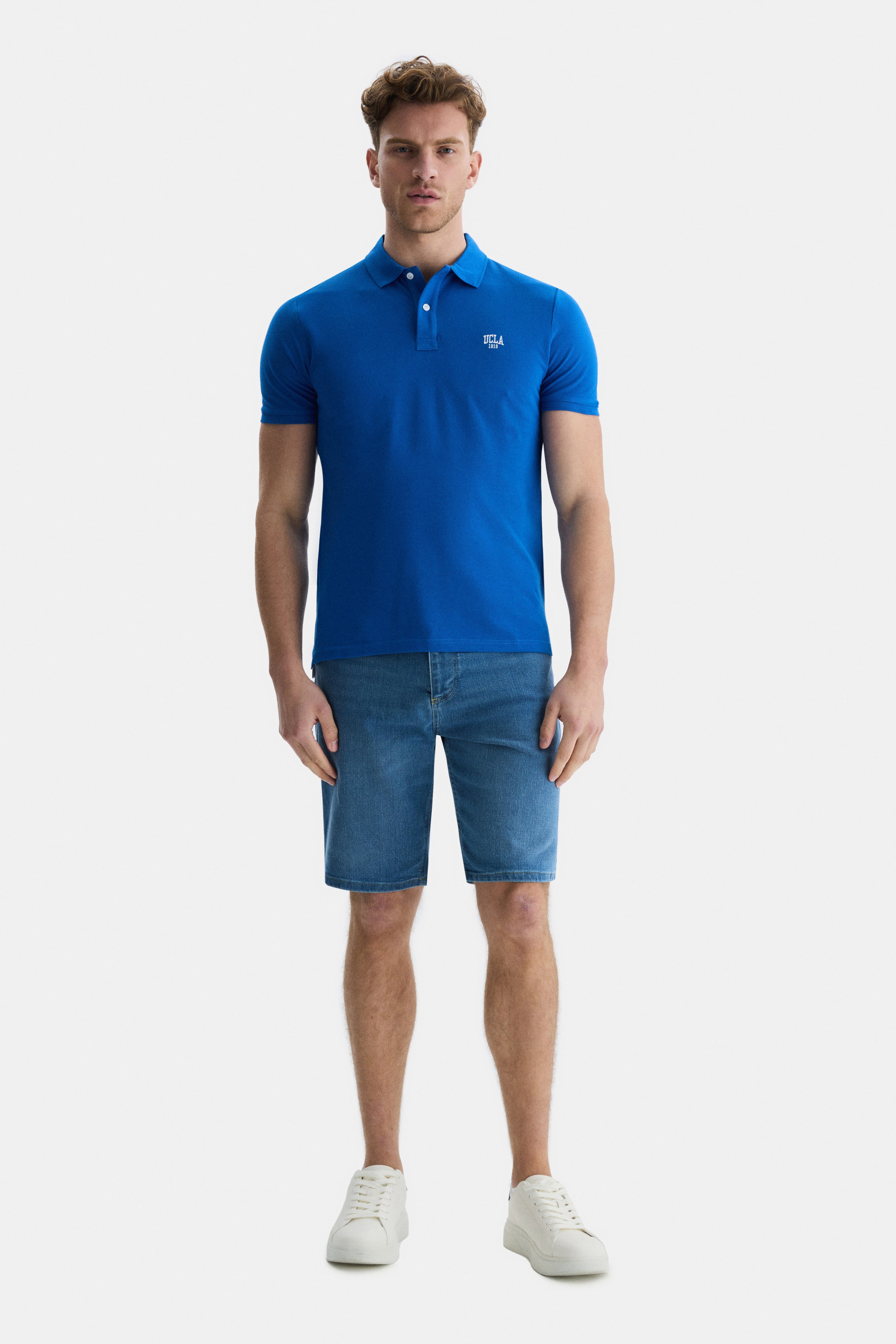 LAKES Mavi Polo Yaka Nakışlı Standard Fit Erkek Tshirt