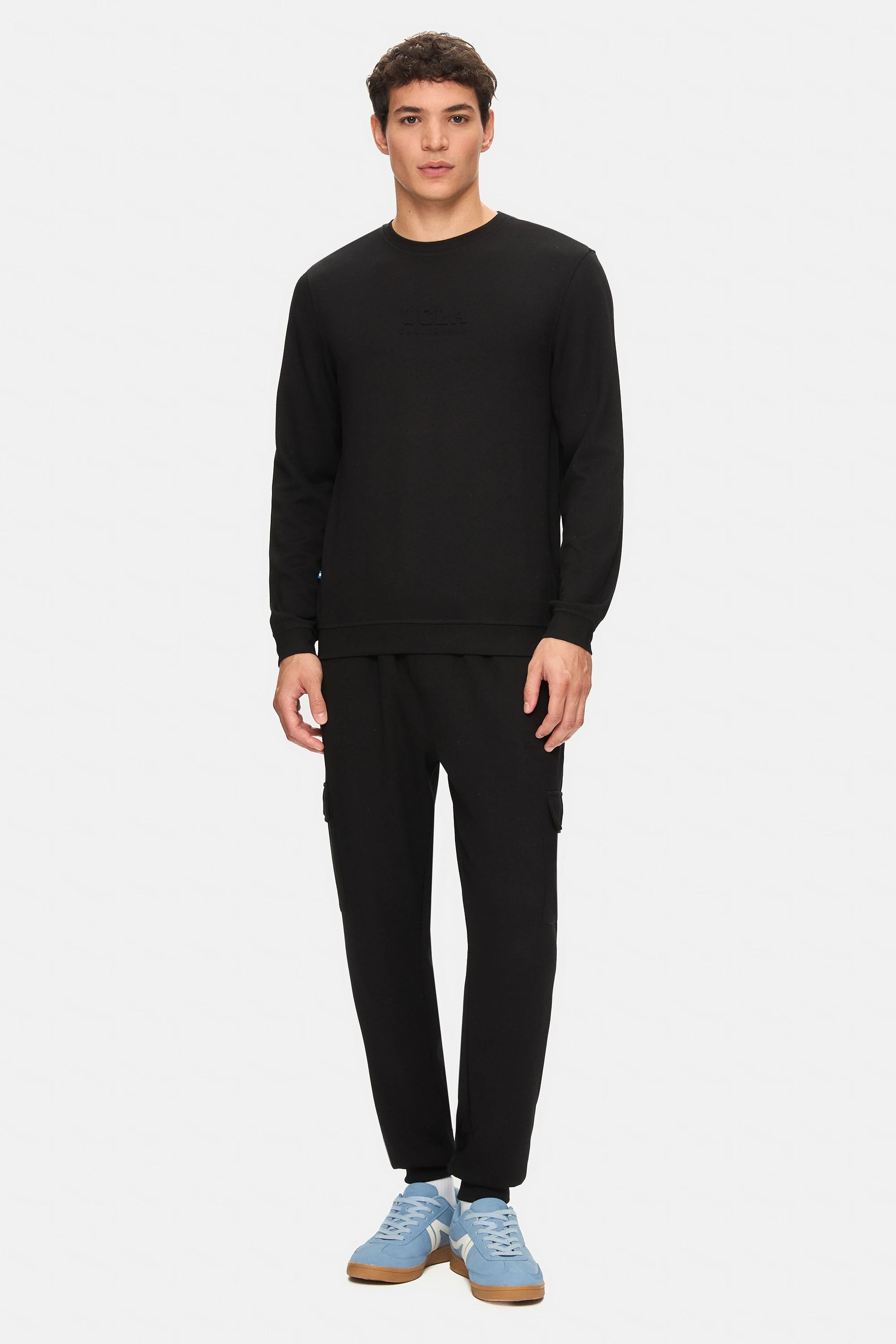 MACHADO Siyah Bisiklet Yaka Gofre Baskılı Modal Kumaş Standard Fit Erkek Sweatshirt