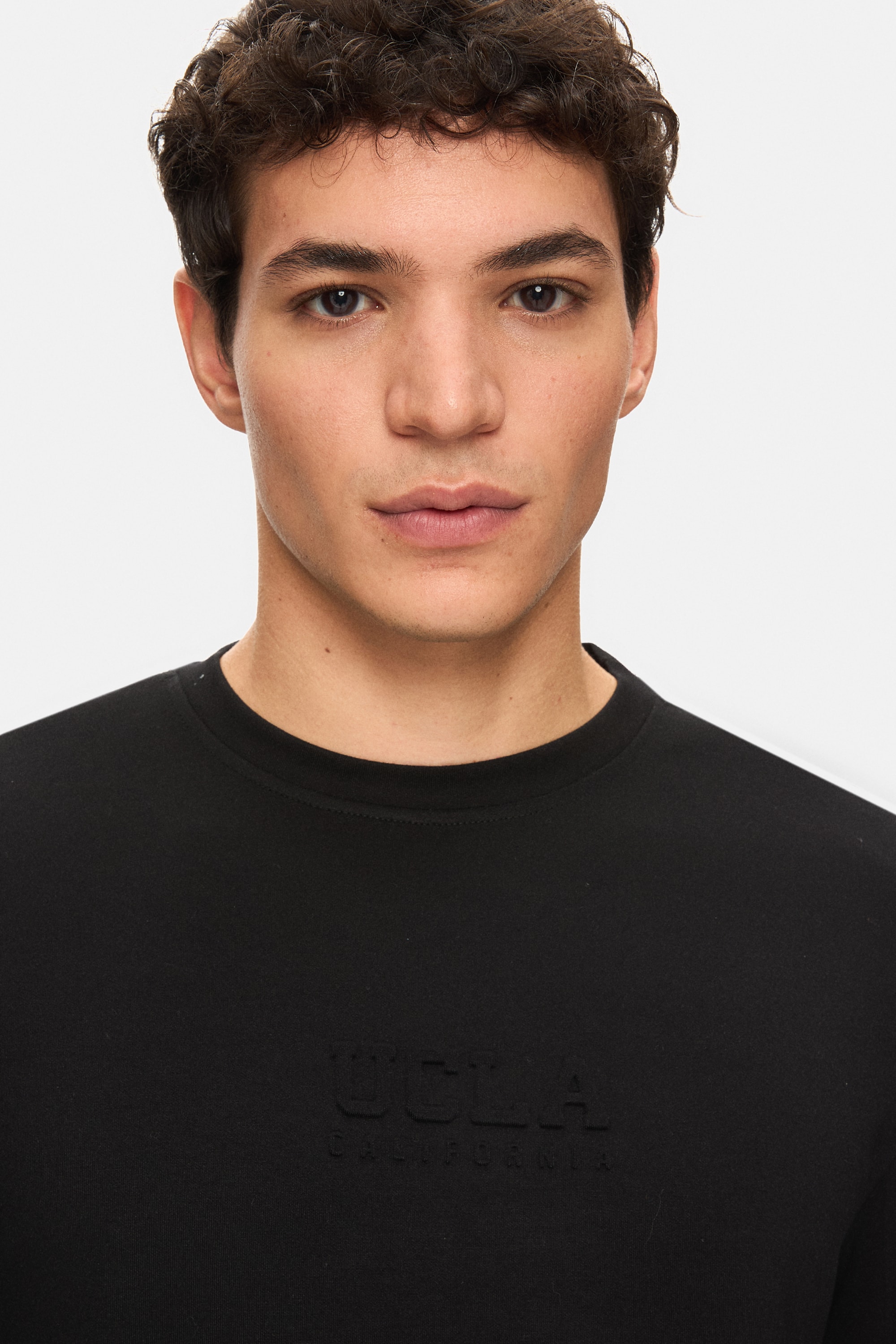 MACHADO Siyah Bisiklet Yaka Gofre Baskı Standard Fit Erkek Sweatshirt